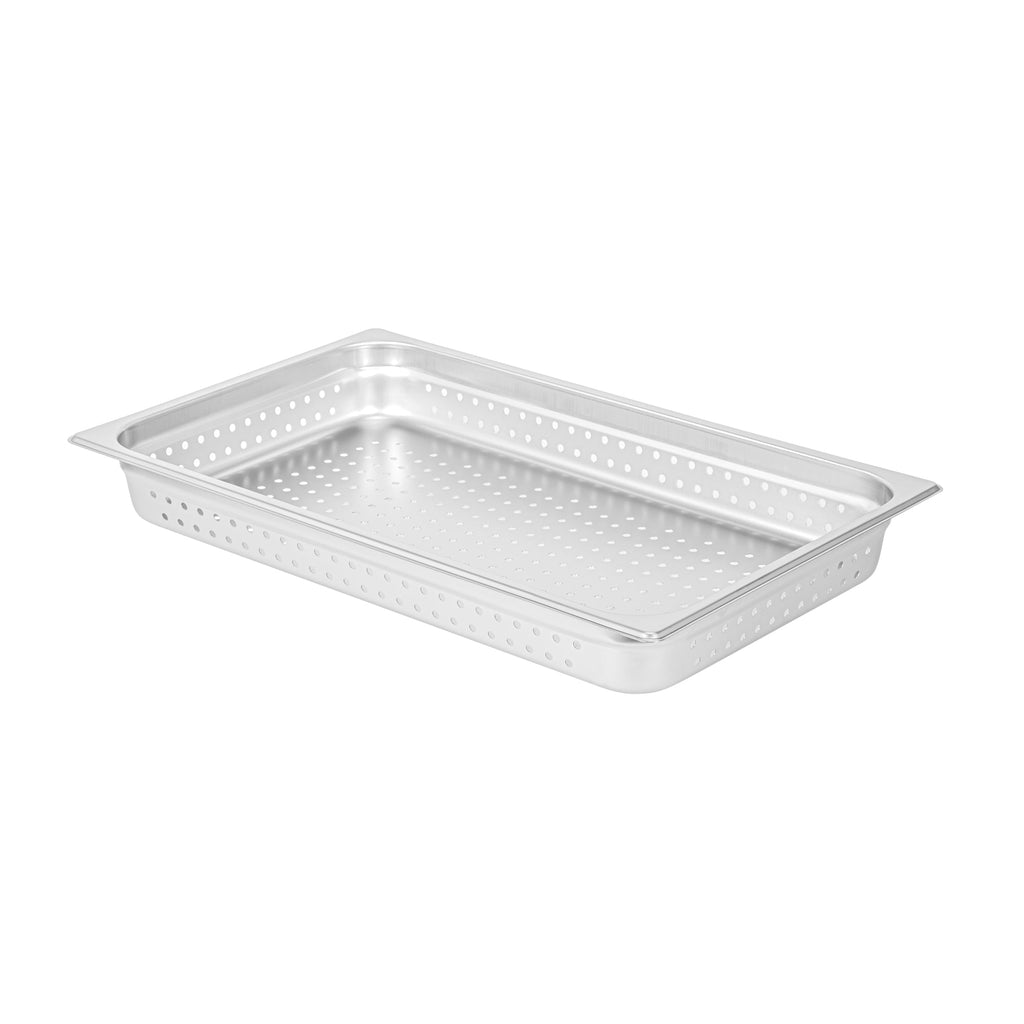 Kitchen Tek Stainless Steel Full Size Steam Table Pan - 2 1/2 Inch Deep, Perforated, Anti Jam, 24 Gauge - 6 count box
