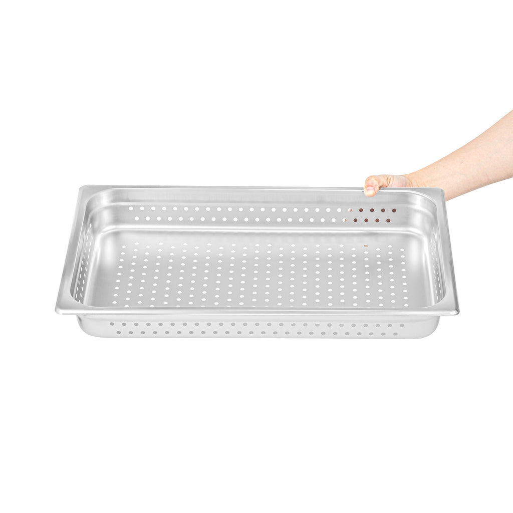Kitchen Tek Stainless Steel Full Size Steam Table Pan - 2 1/2 Inch Deep, Perforated, Anti Jam, 24 Gauge - 6 count box