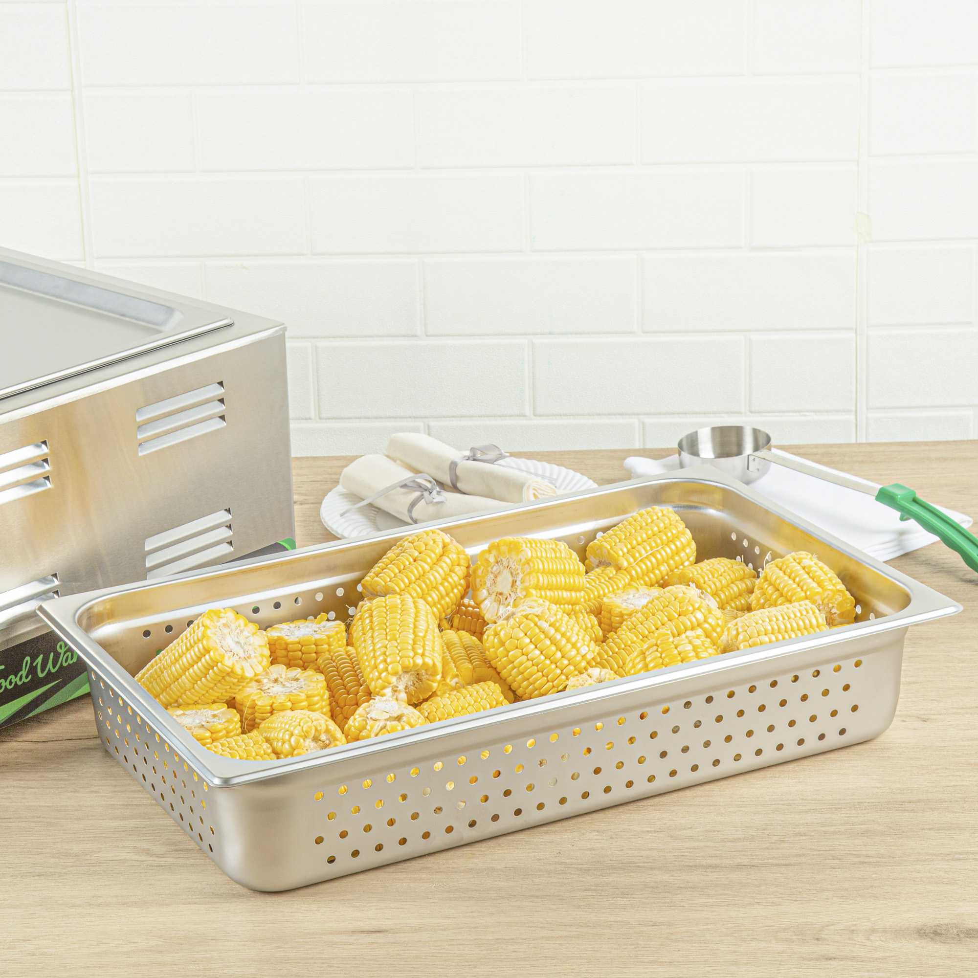 Kitchen Tek Stainless Steel Full Size Steam Table Pan - 4 Inch Deep, Perforated, Anti Jam, 24 Gauge - 1 count box