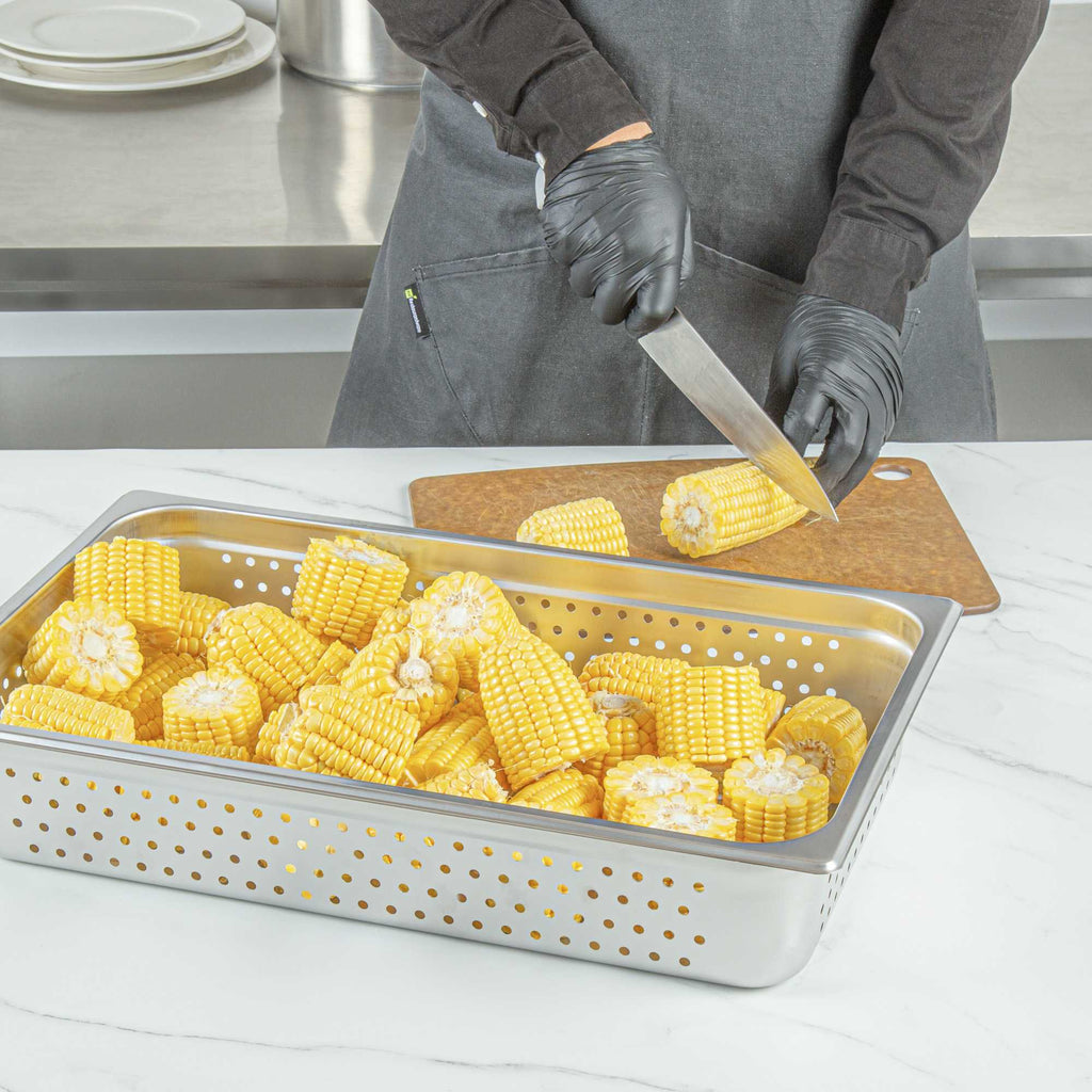 Kitchen Tek Stainless Steel Full Size Steam Table Pan - 4 Inch Deep, Perforated, Anti Jam, 24 Gauge - 1 count box