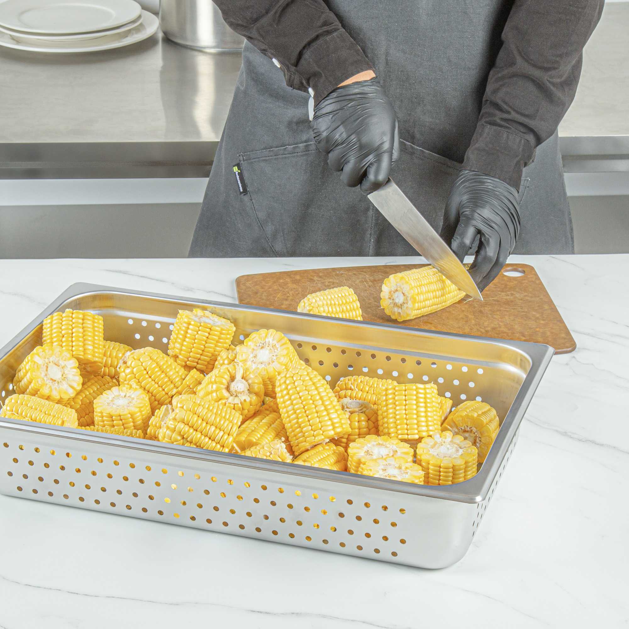 Kitchen Tek Stainless Steel Full Size Steam Table Pan - 4 Inch Deep, Perforated, Anti Jam, 24 Gauge - 1 count box