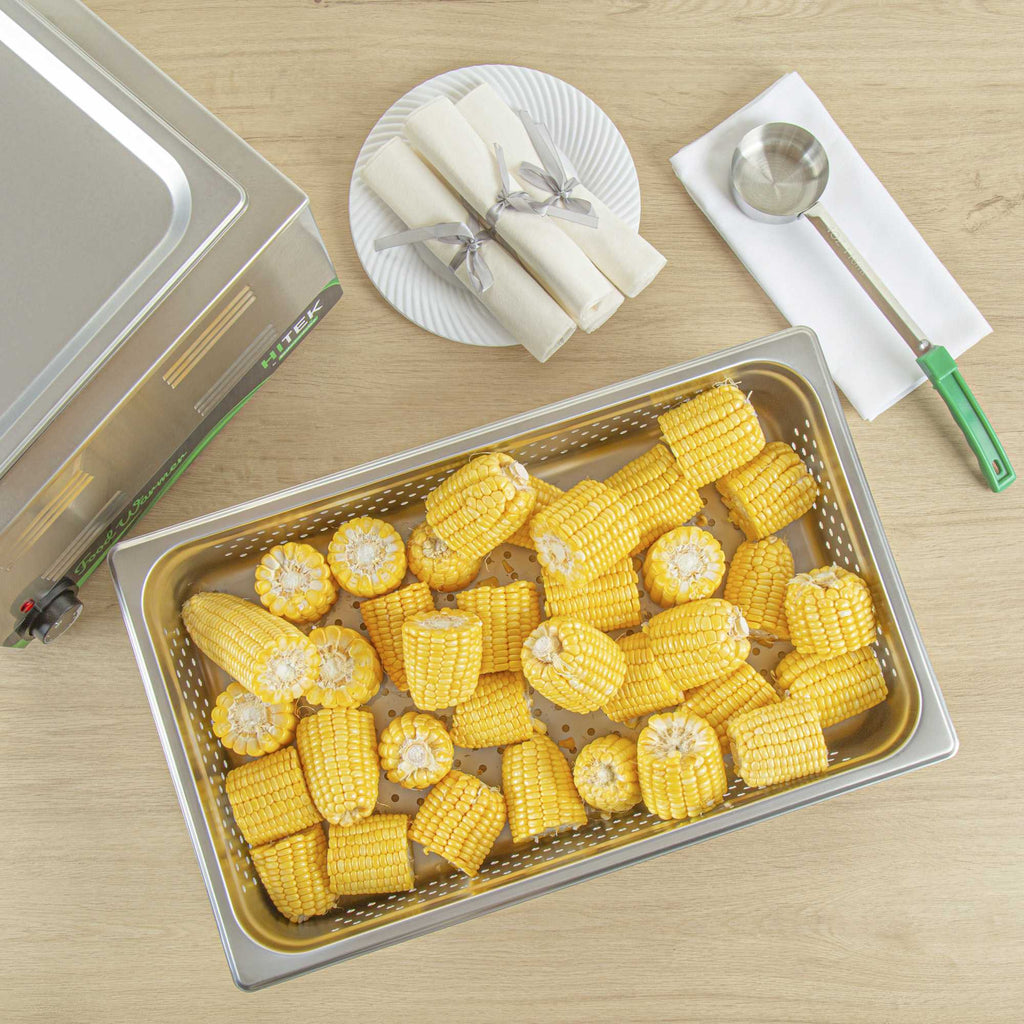 Kitchen Tek Stainless Steel Full Size Steam Table Pan - 4 Inch Deep, Perforated, Anti Jam, 24 Gauge - 1 count box