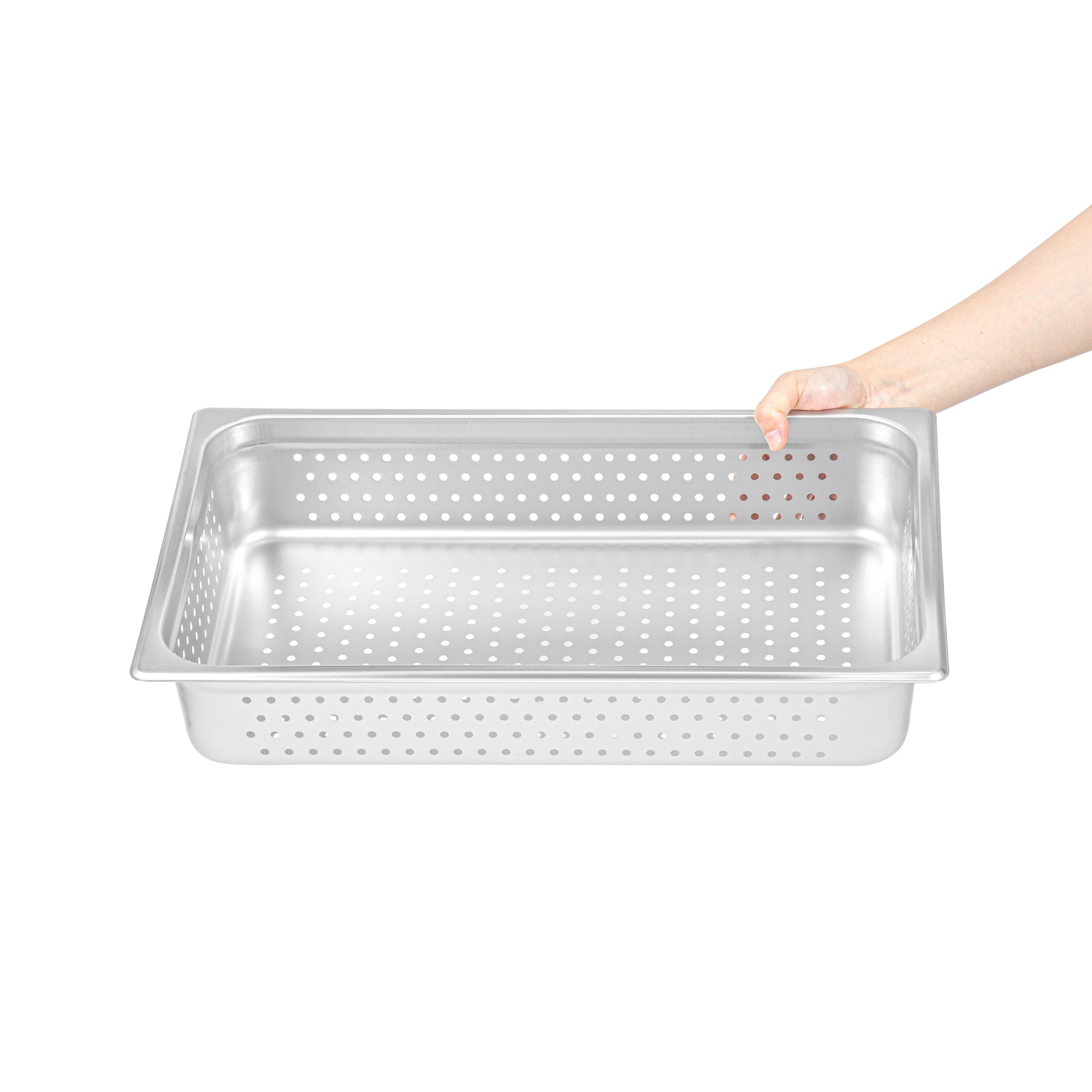 Kitchen Tek Stainless Steel Full Size Steam Table Pan - 4 Inch Deep, Perforated, Anti Jam, 24 Gauge - 6 count box