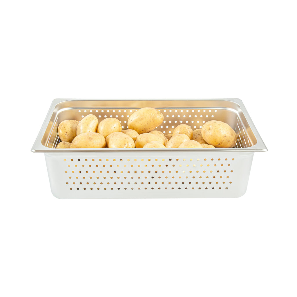 Kitchen Tek Stainless Steel Full Size Steam Table Pan - 6 Inch Deep, Perforated, Anti Jam, 24 Gauge - 6 count box