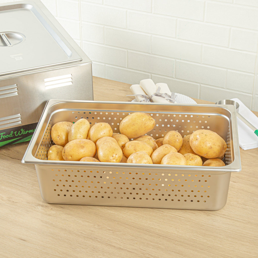 Kitchen Tek Stainless Steel Full Size Steam Table Pan - 6 Inch Deep, Perforated, Anti Jam, 24 Gauge - 6 count box