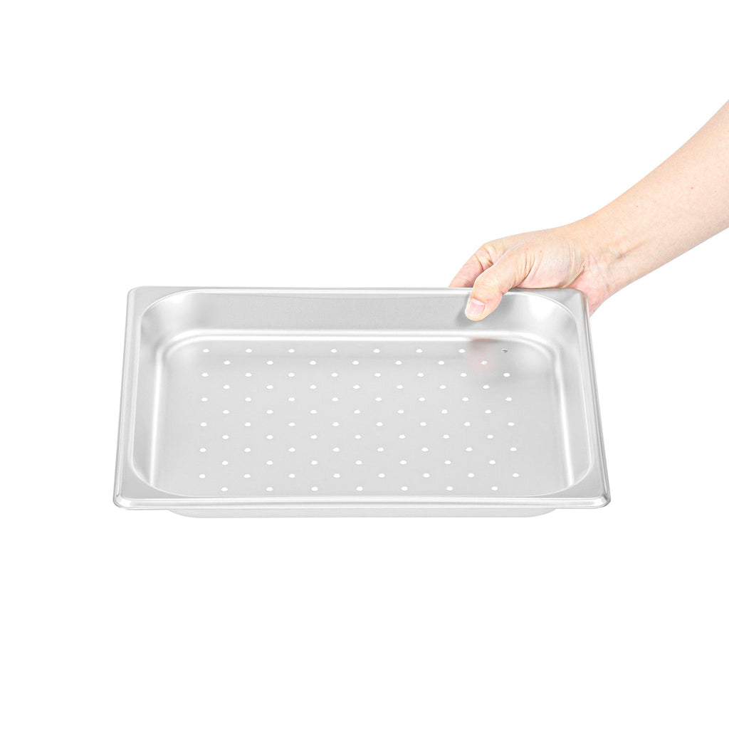 Kitchen Tek Stainless Steel 1/2 Size Steam Table Pan - 1 1/4 Inch Deep, Perforated, Anti Jam, 24 Gauge - 1 count box