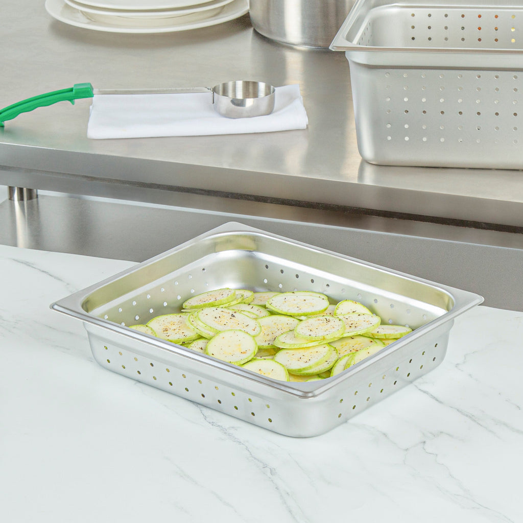 Kitchen Tek Stainless Steel 1/2 Size Steam Table Pan - 2 1/2 Inch Deep, Perforated, Anti Jam, 24 Gauge - 1 count box