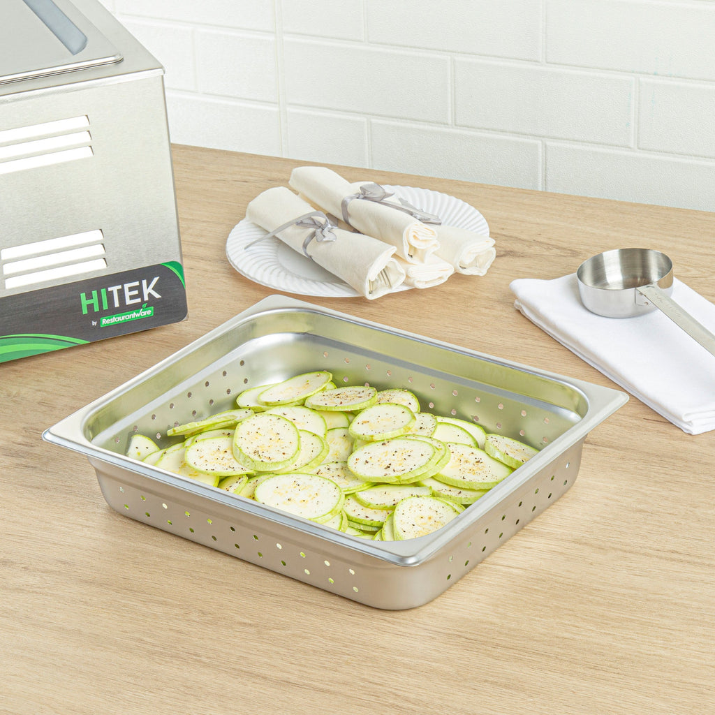 Kitchen Tek Stainless Steel 1/2 Size Steam Table Pan - 2 1/2 Inch Deep, Perforated, Anti Jam, 24 Gauge - 1 count box
