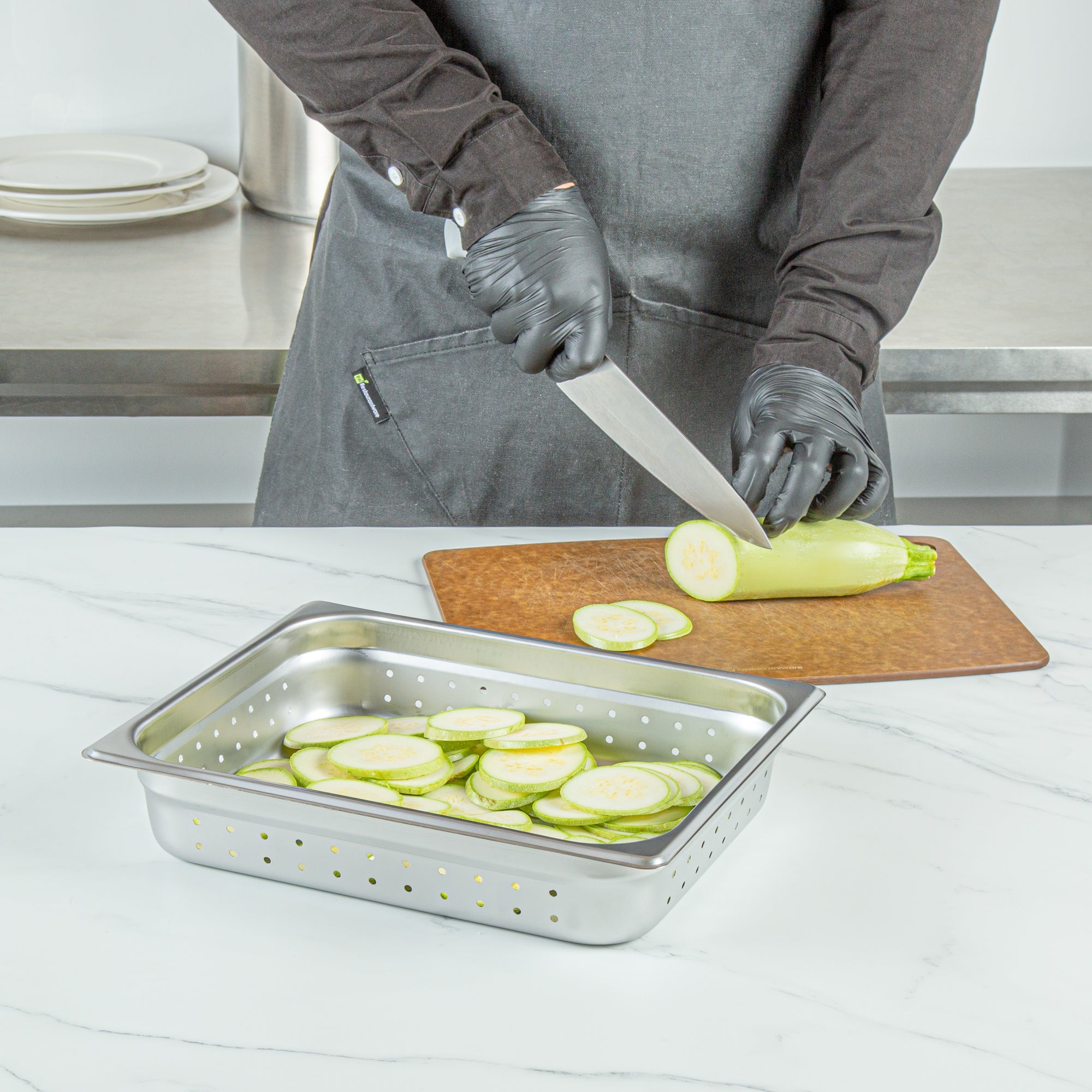 Kitchen Tek Stainless Steel 1/2 Size Steam Table Pan - 2 1/2 Inch Deep, Perforated, Anti Jam, 24 Gauge - 12 count box