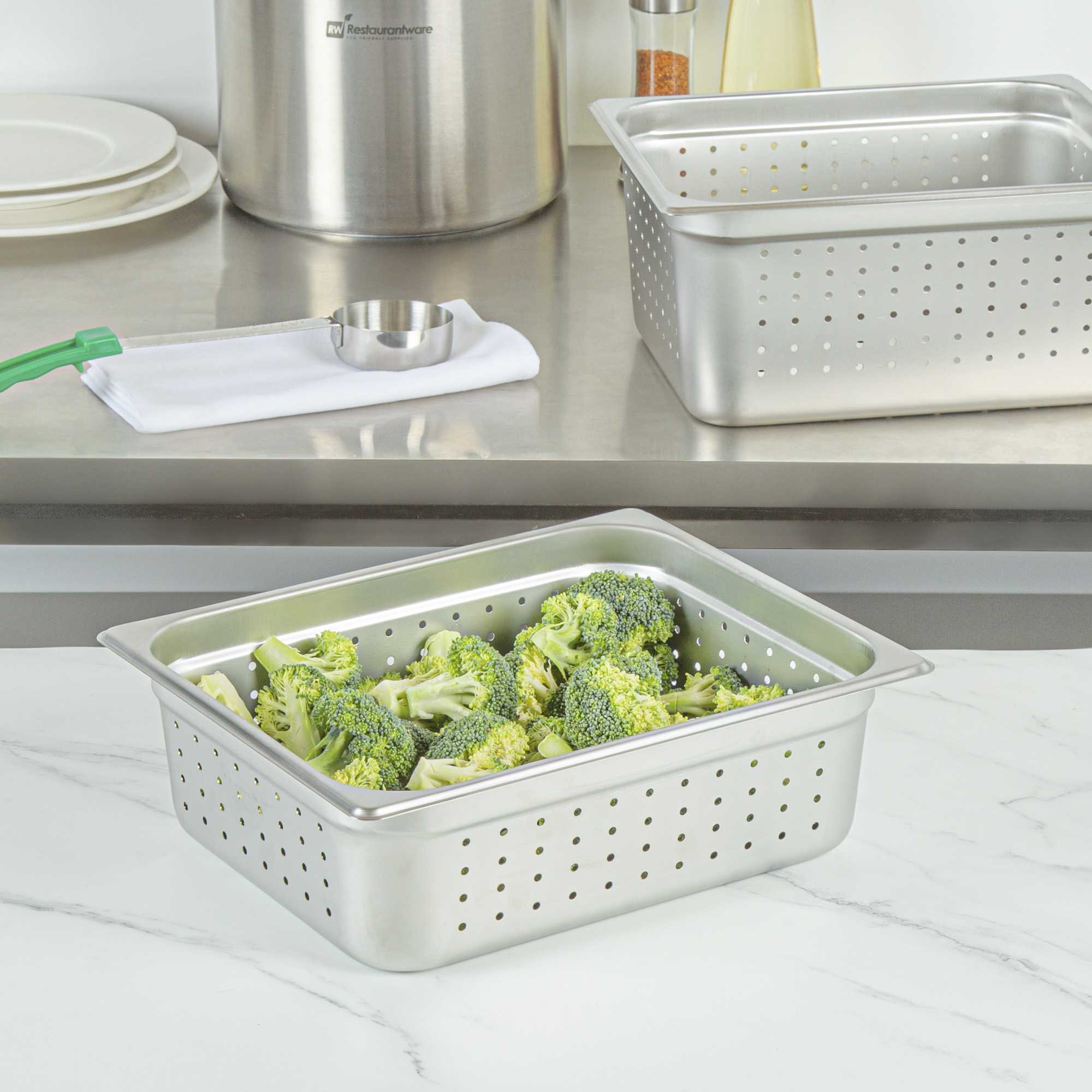 Kitchen Tek Stainless Steel 1/2 Size Steam Table Pan - 4 Inch Deep, Perforated, Anti Jam, 24 Gauge - 1 count box