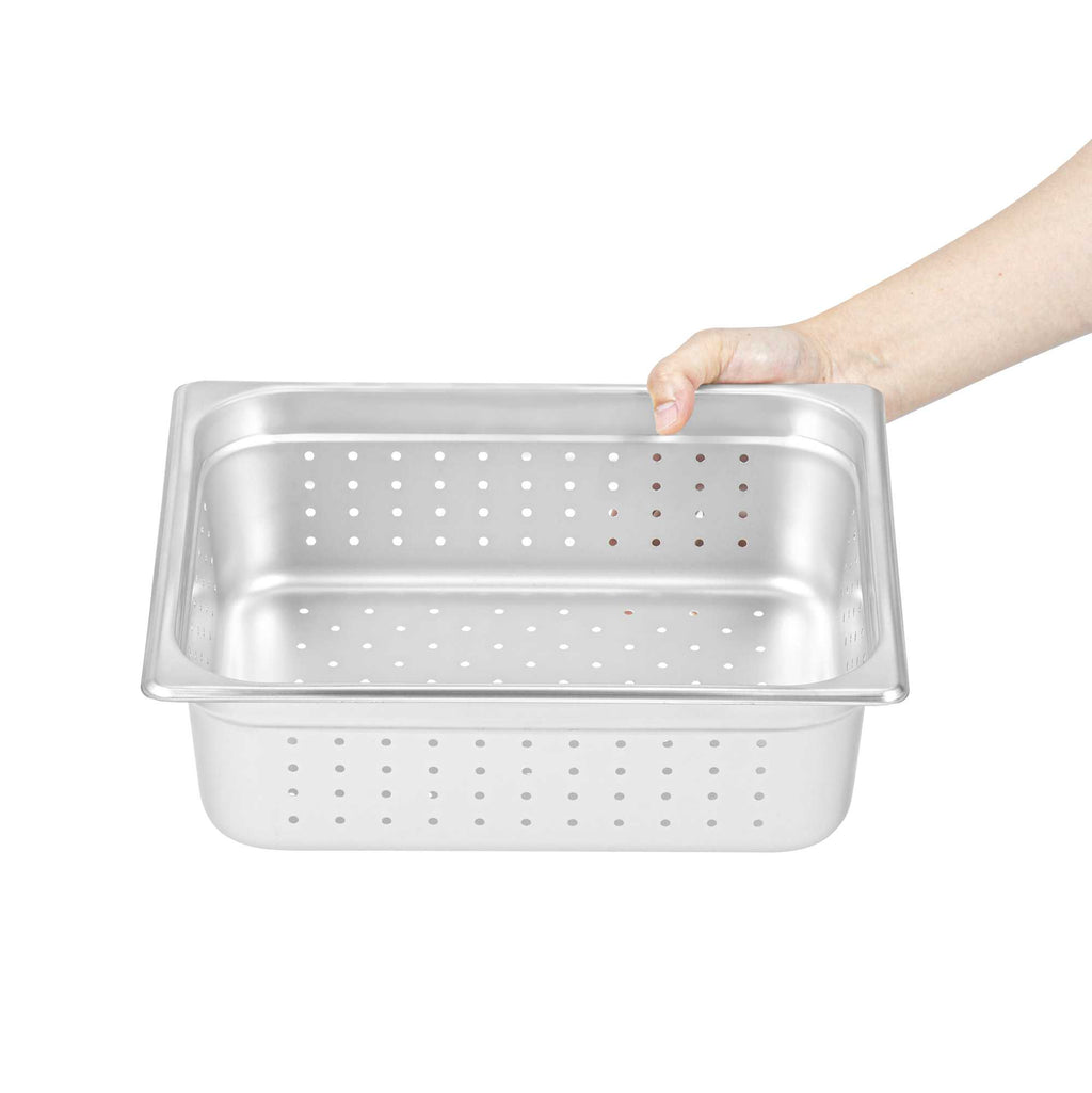 Kitchen Tek Stainless Steel 1/2 Size Steam Table Pan - 4 Inch Deep, Perforated, Anti Jam, 24 Gauge - 1 count box