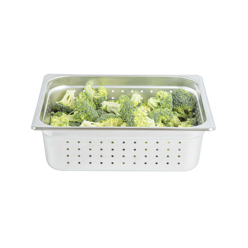 Kitchen Tek Stainless Steel 1/2 Size Steam Table Pan - 4 Inch Deep, Perforated, Anti Jam, 24 Gauge - 1 count box