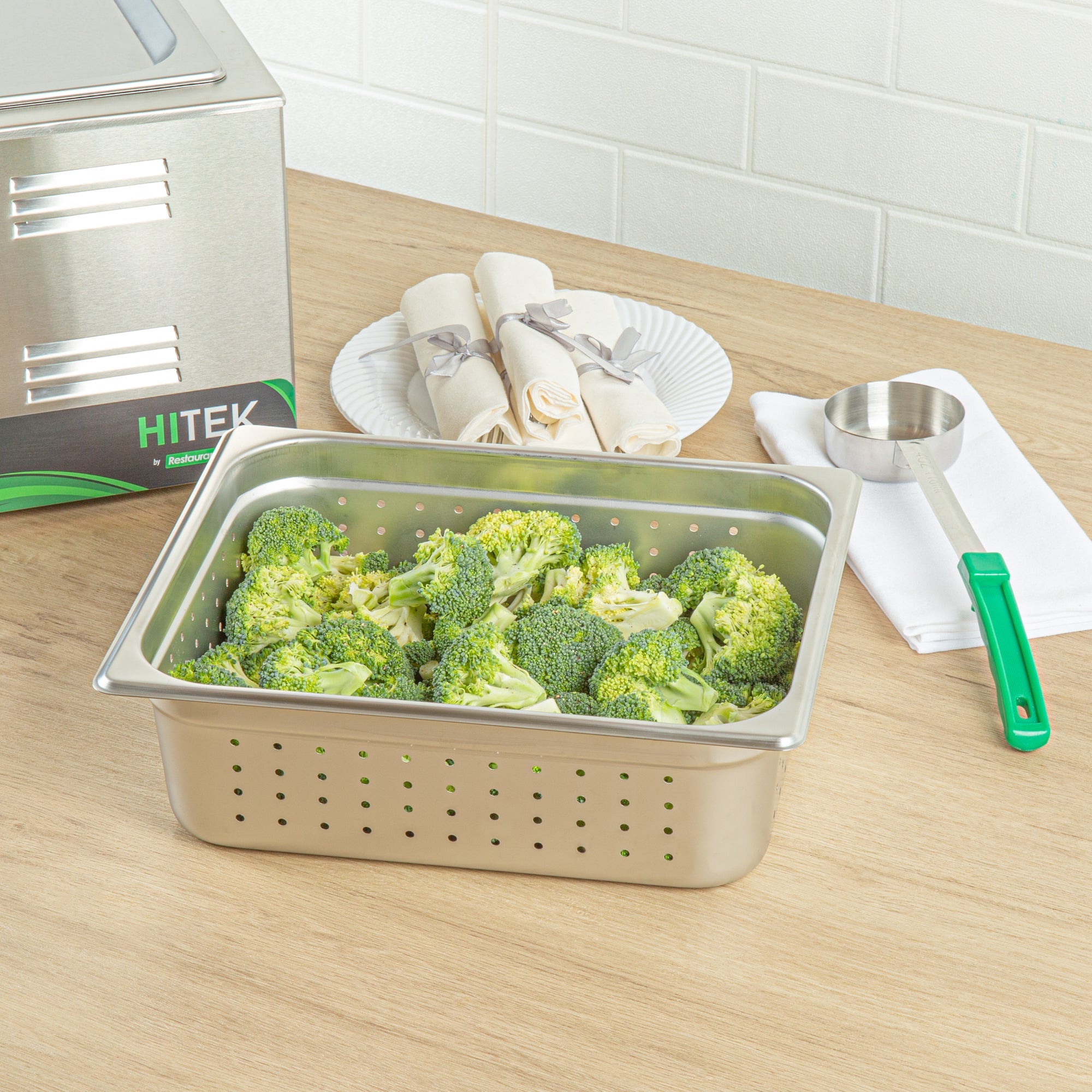 Kitchen Tek Stainless Steel 1/2 Size Steam Table Pan - 4 Inch Deep, Perforated, Anti Jam, 24 Gauge - 6 count box