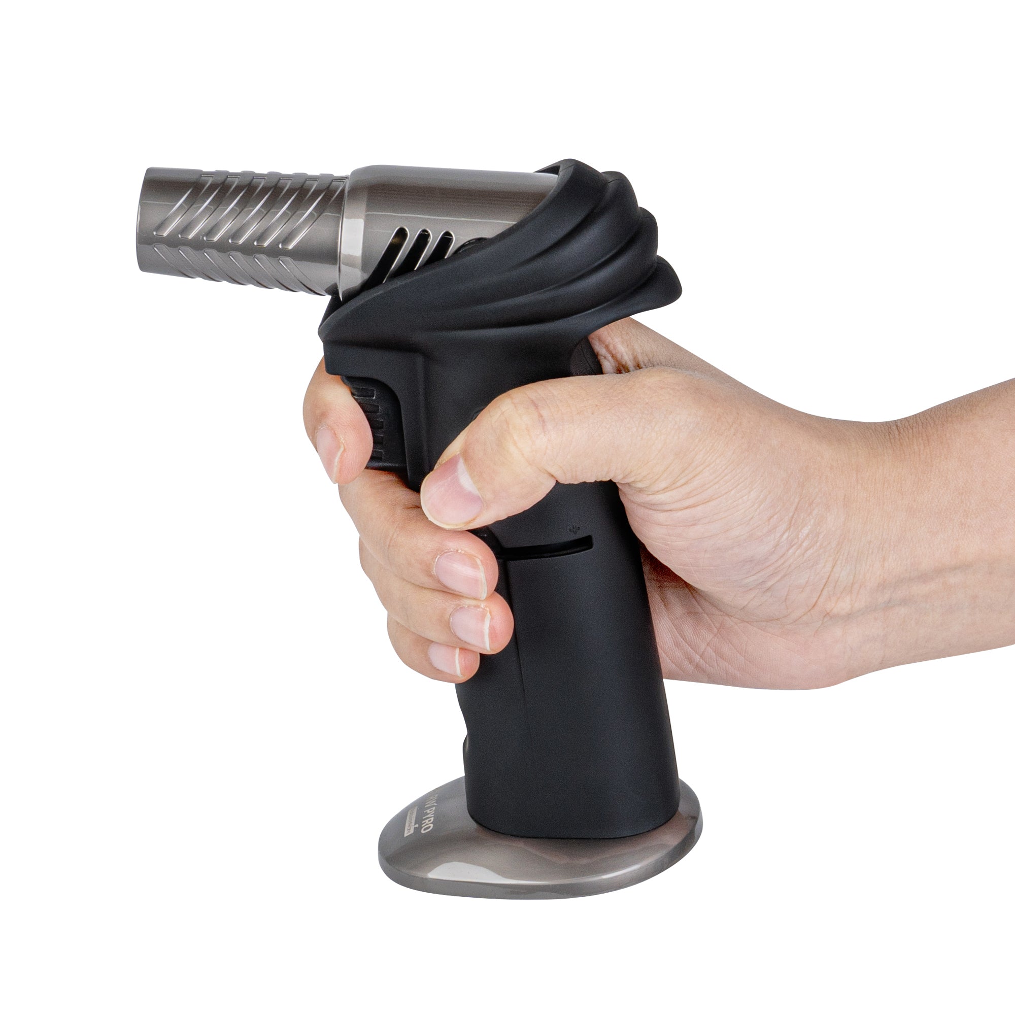RW Pyro Black Butane Kitchen Torch - Adjustable Dial, Rotating Angle - 4 1/4'' x 2 3/4'' x 6'' - 1 count box