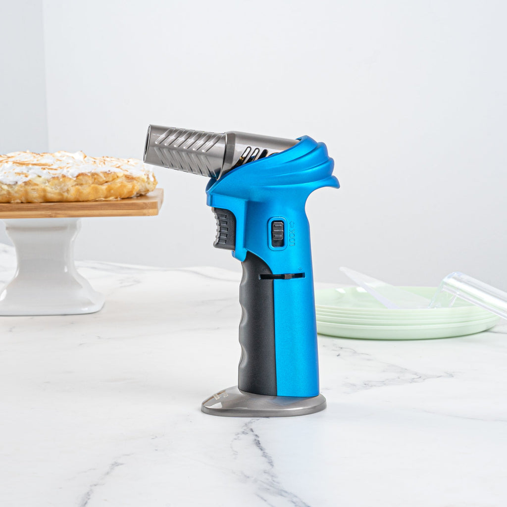 RW Pyro Blue Butane Kitchen Torch - Adjustable Dial, Rotating Angle - 4 1/4'' x 2 3/4'' x 6'' - 1 count box