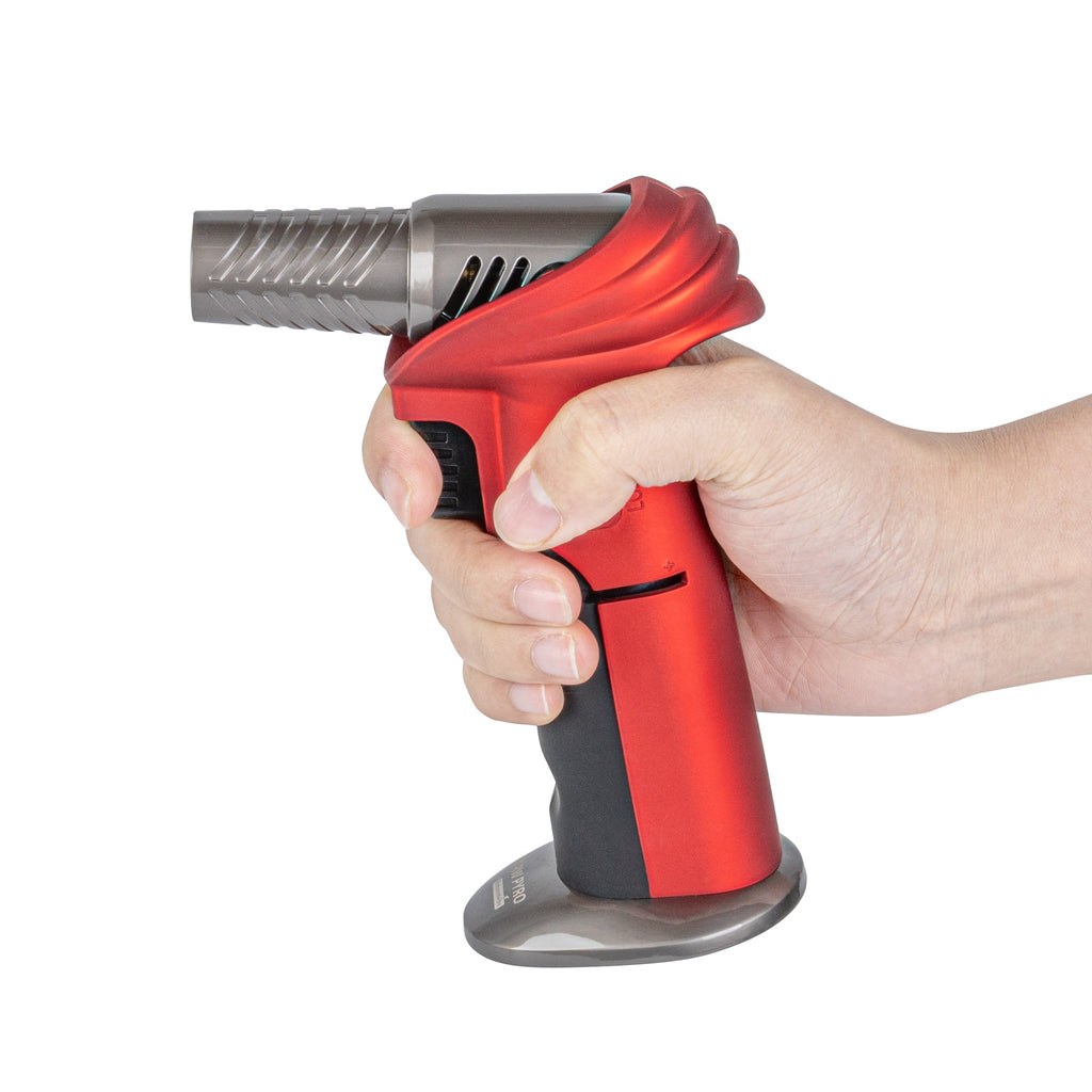 RW Pyro Red Butane Kitchen Torch - Adjustable Dial, Rotating Angle - 4 1/4'' x 2 3/4'' x 6'' - 1 count box