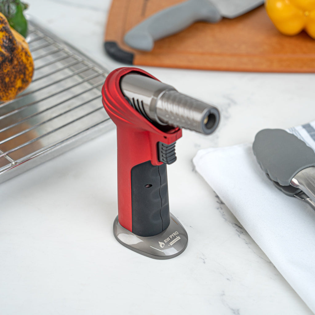 RW Pyro Red Butane Kitchen Torch - Adjustable Dial, Rotating Angle - 4 1/4'' x 2 3/4'' x 6'' - 1 count box