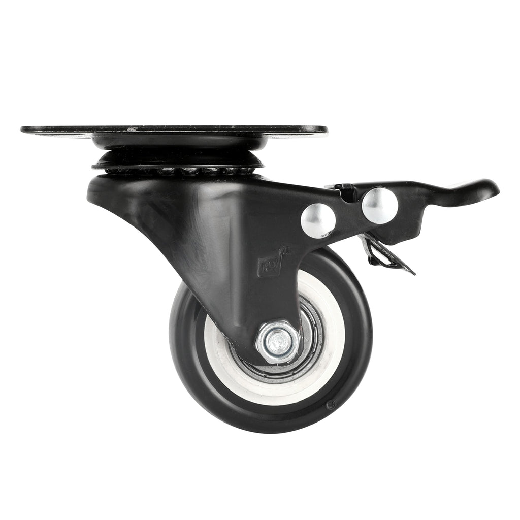 RW Hardware Black Swivel Plate Caster - with Brakes and Mounting Hardware - 2" - 4 count box
