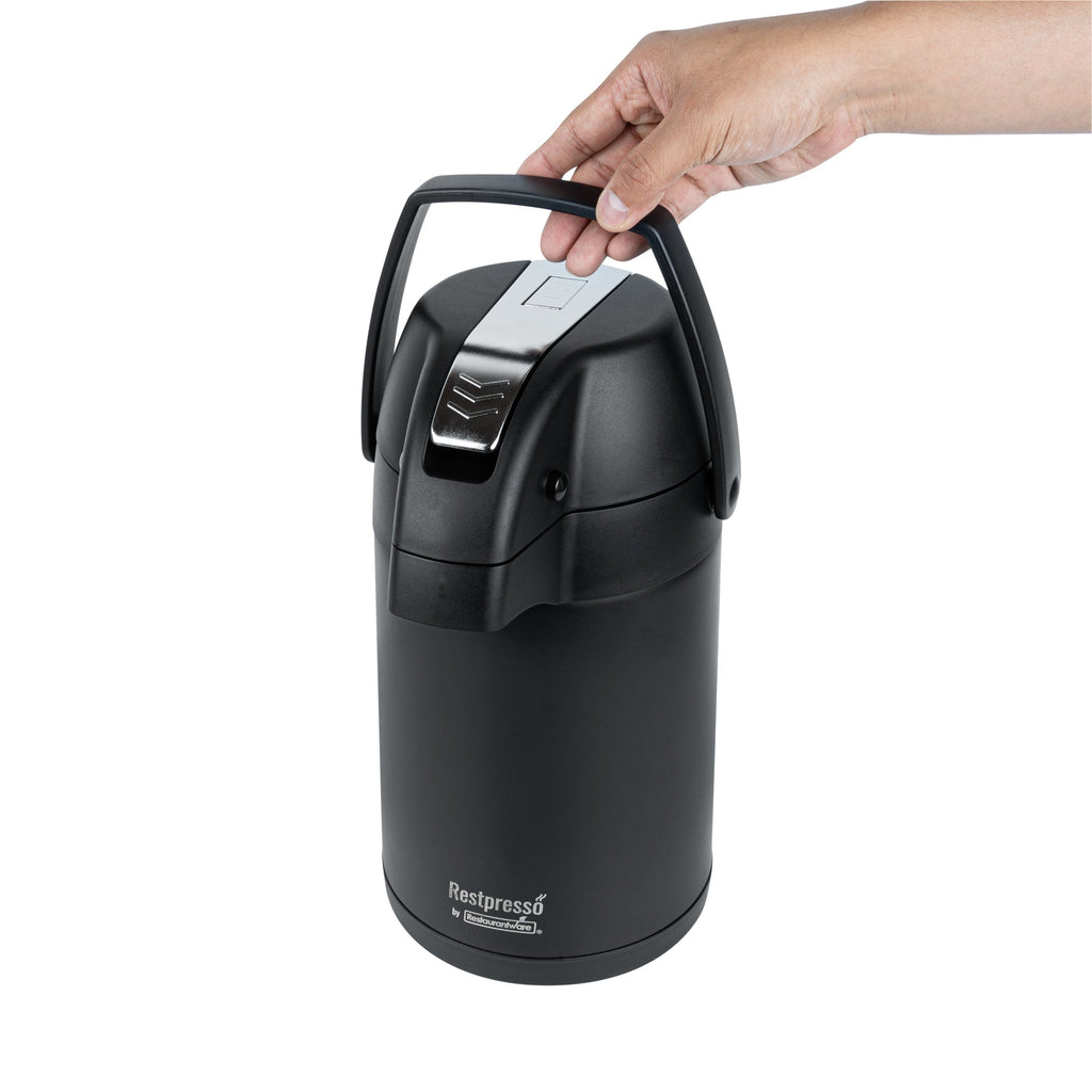 Restpresso 3L Black Vacuum Insulated Airpot Coffee Dispenser - Pump Lever, 12 hr Heat Retention - 1 count box
