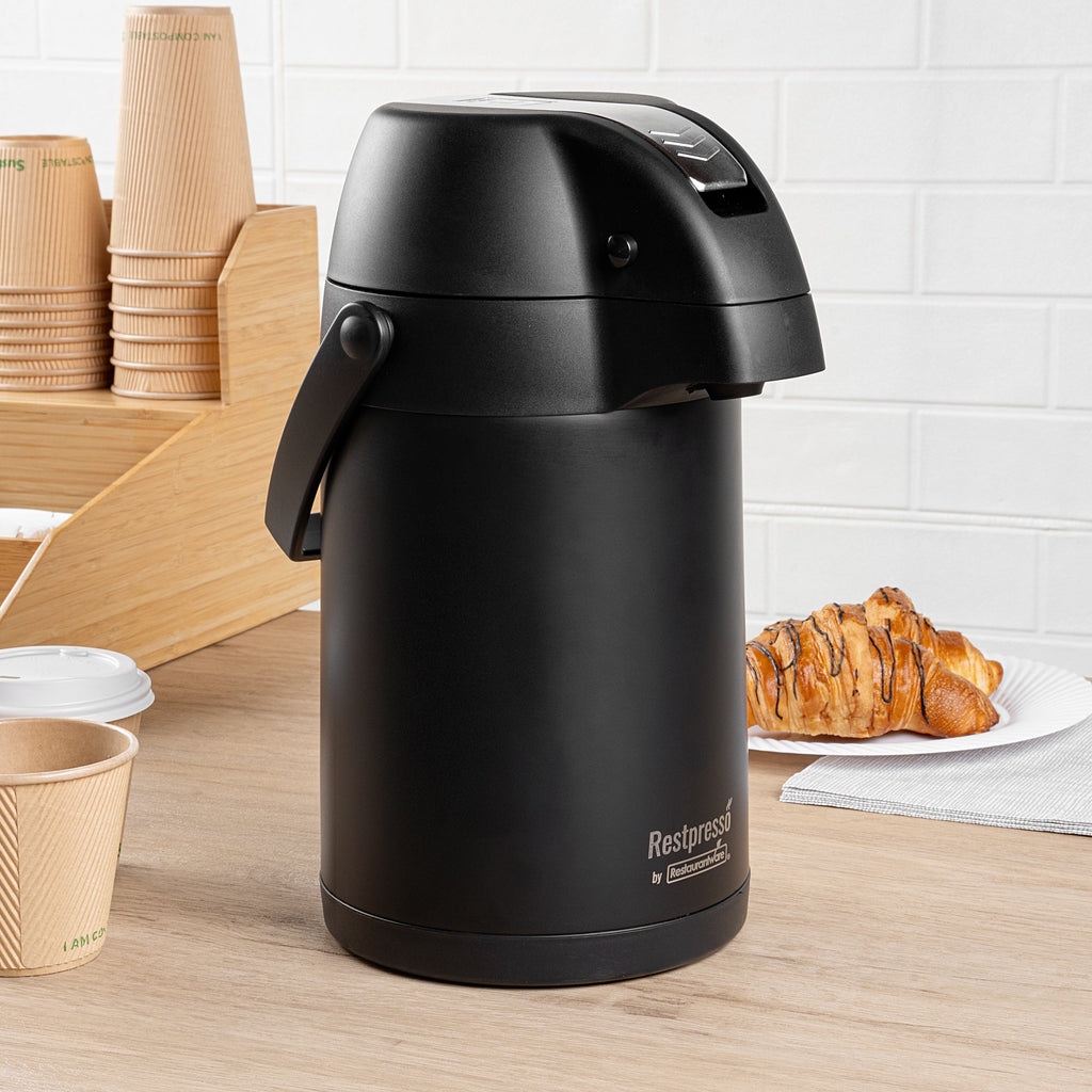 Restpresso 3L Black Vacuum Insulated Airpot Coffee Dispenser - Pump Lever, 12 hr Heat Retention - 1 count box