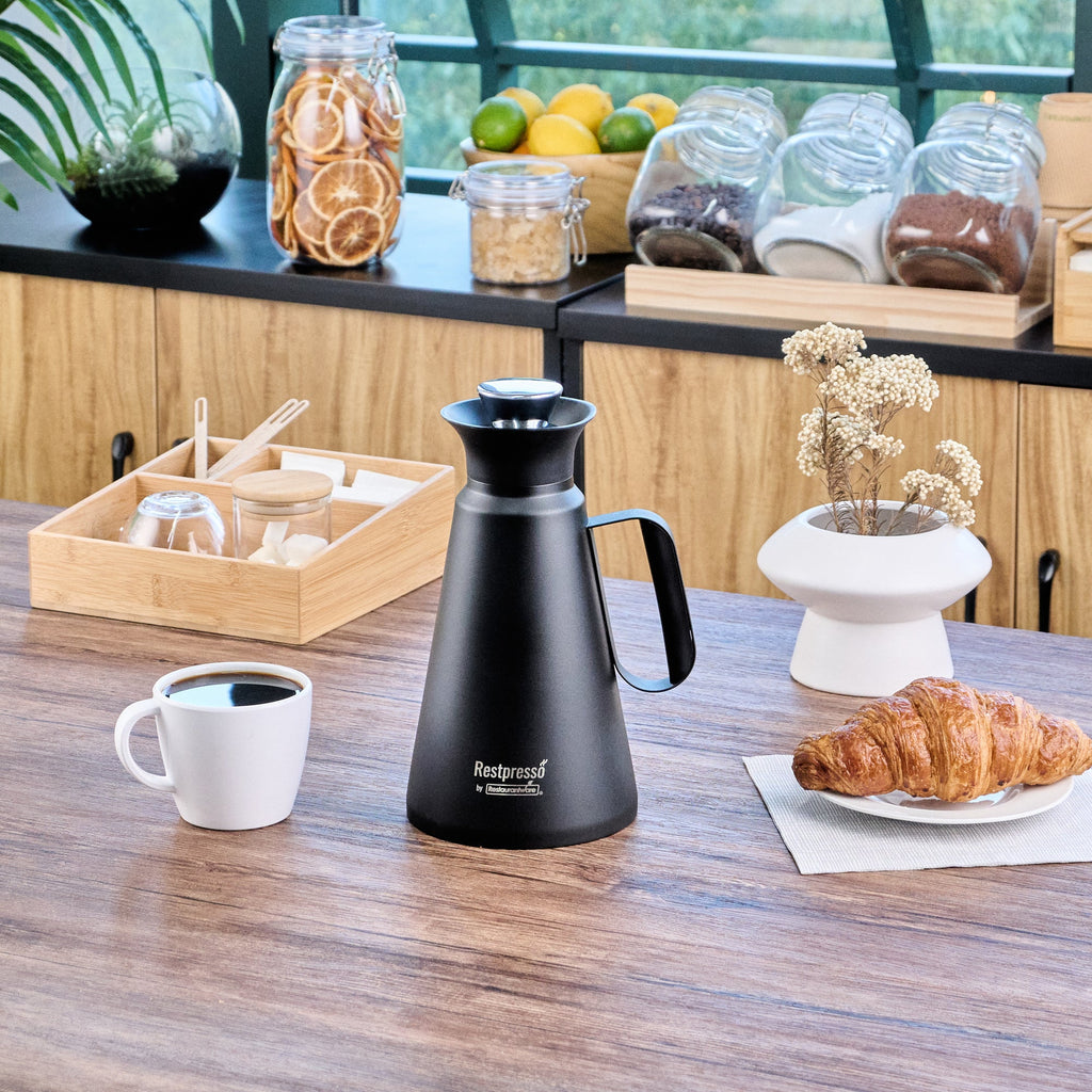 Restpresso 34 oz Black Vacuum Insulated Coffee / Tea Server - 360 Degree Pour - 1 count box