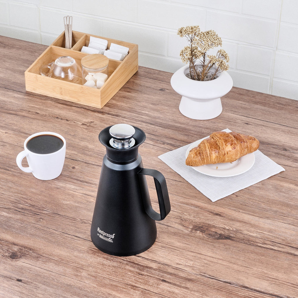 Restpresso 34 oz Black Vacuum Insulated Coffee / Tea Server - 360 Degree Pour - 1 count box