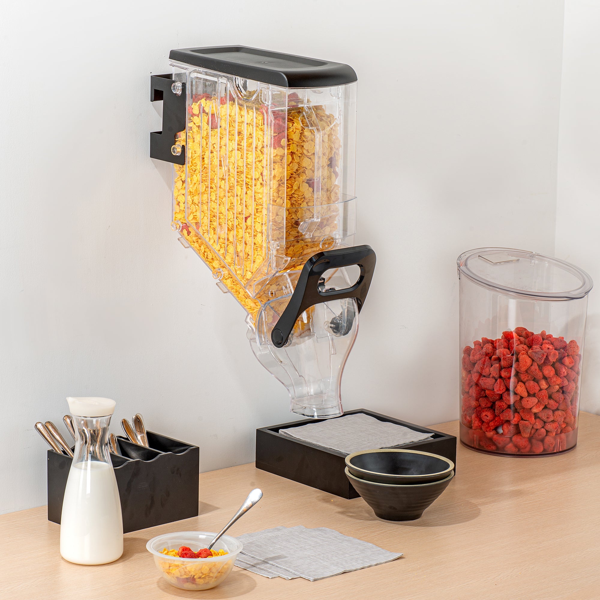 Met Lux 3.5 Gal Black Plastic Wall Mount Cereal Dispenser - 22 1/2" x 13 1/2" x 6" - 1 count box
