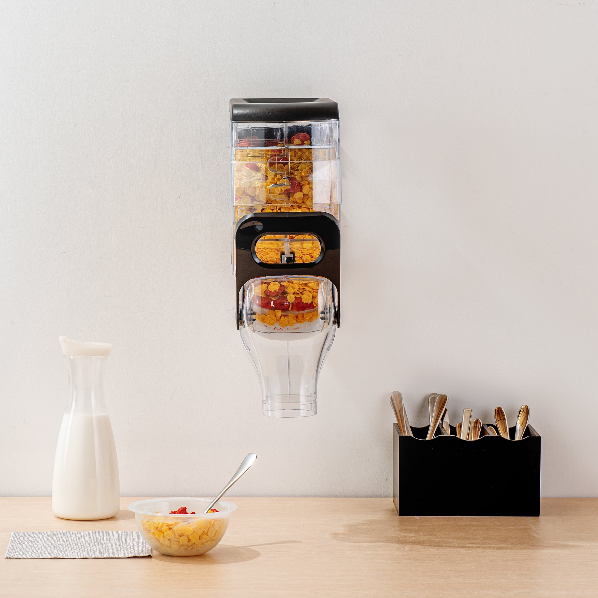 Met Lux 2 Gal Black Plastic Wall Mount Cereal Dispenser - 17 1/4" x 13 1/2" x 6" - 1 count box