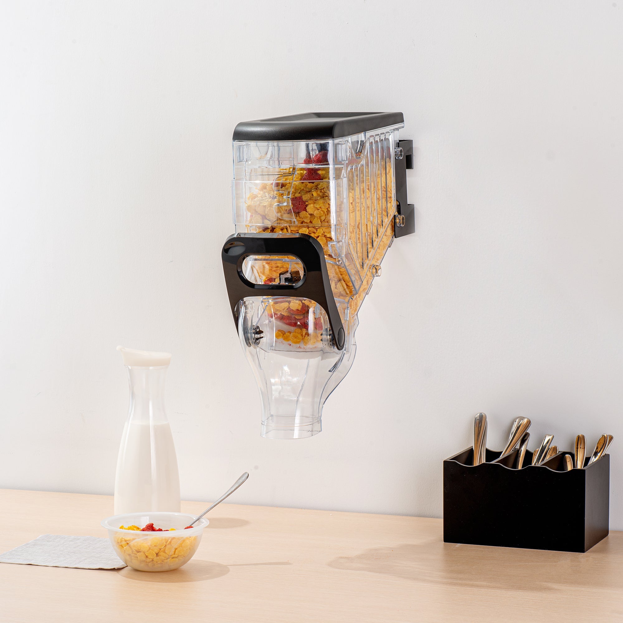 Met Lux 2 Gal Black Plastic Wall Mount Cereal Dispenser - 17 1/4" x 13 1/2" x 6" - 1 count box