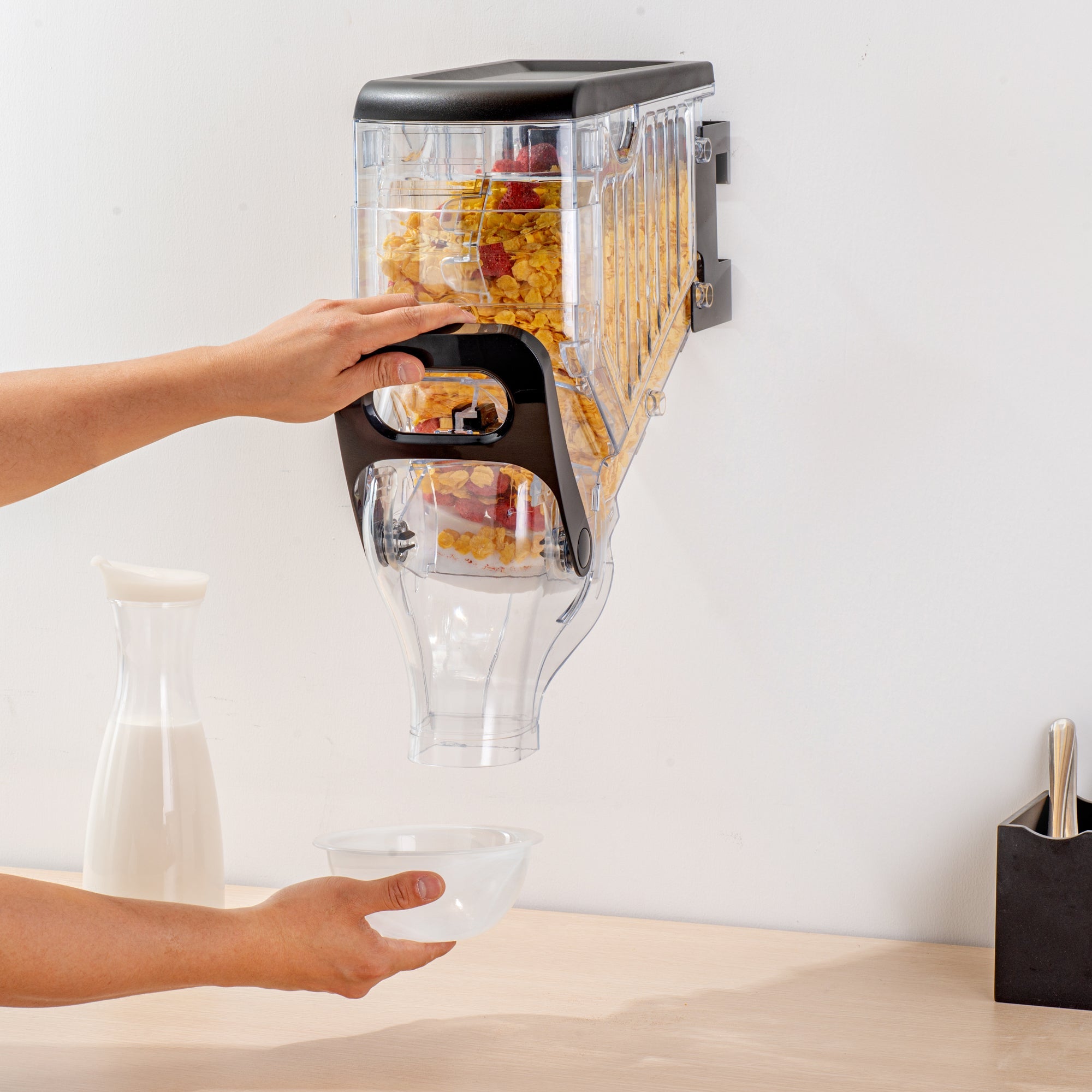 Met Lux 2 Gal Black Plastic Wall Mount Cereal Dispenser - 17 1/4" x 13 1/2" x 6" - 1 count box