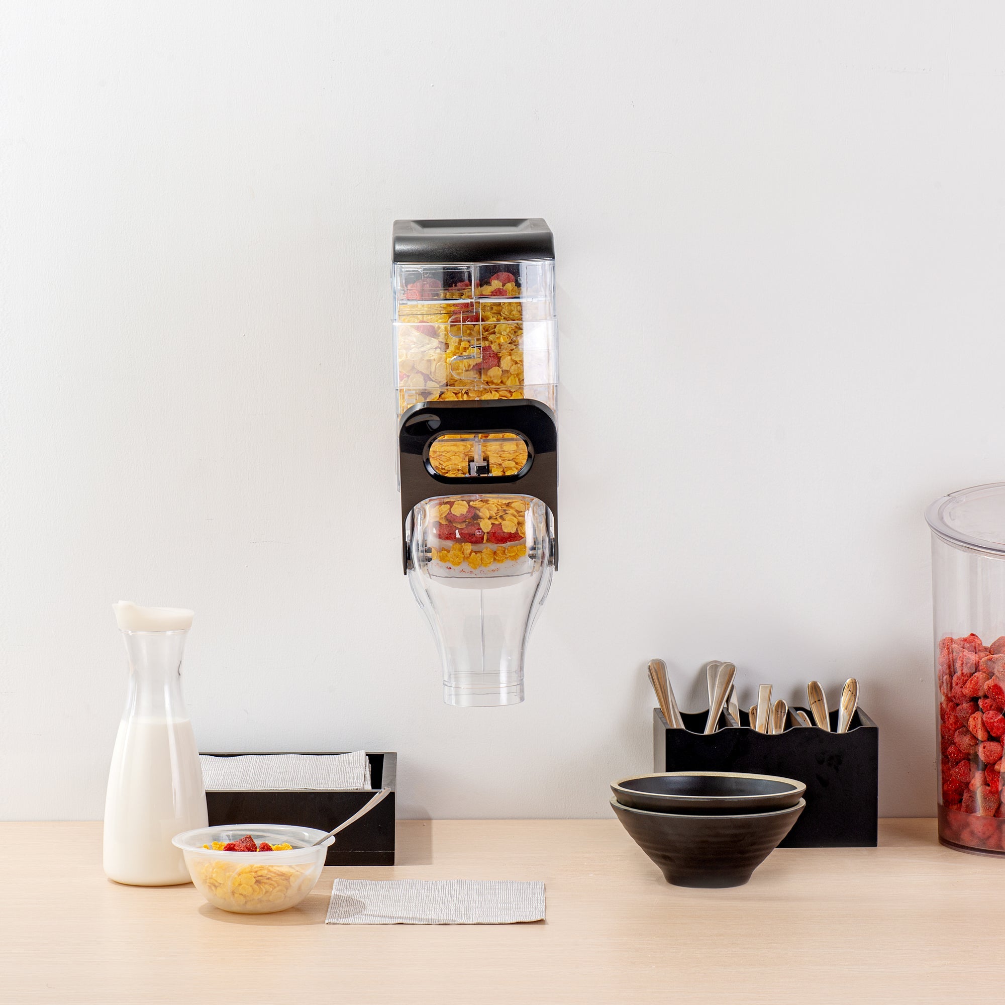 Met Lux 2 Gal Black Plastic Wall Mount Cereal Dispenser - 17 1/4" x 13 1/2" x 6" - 1 count box