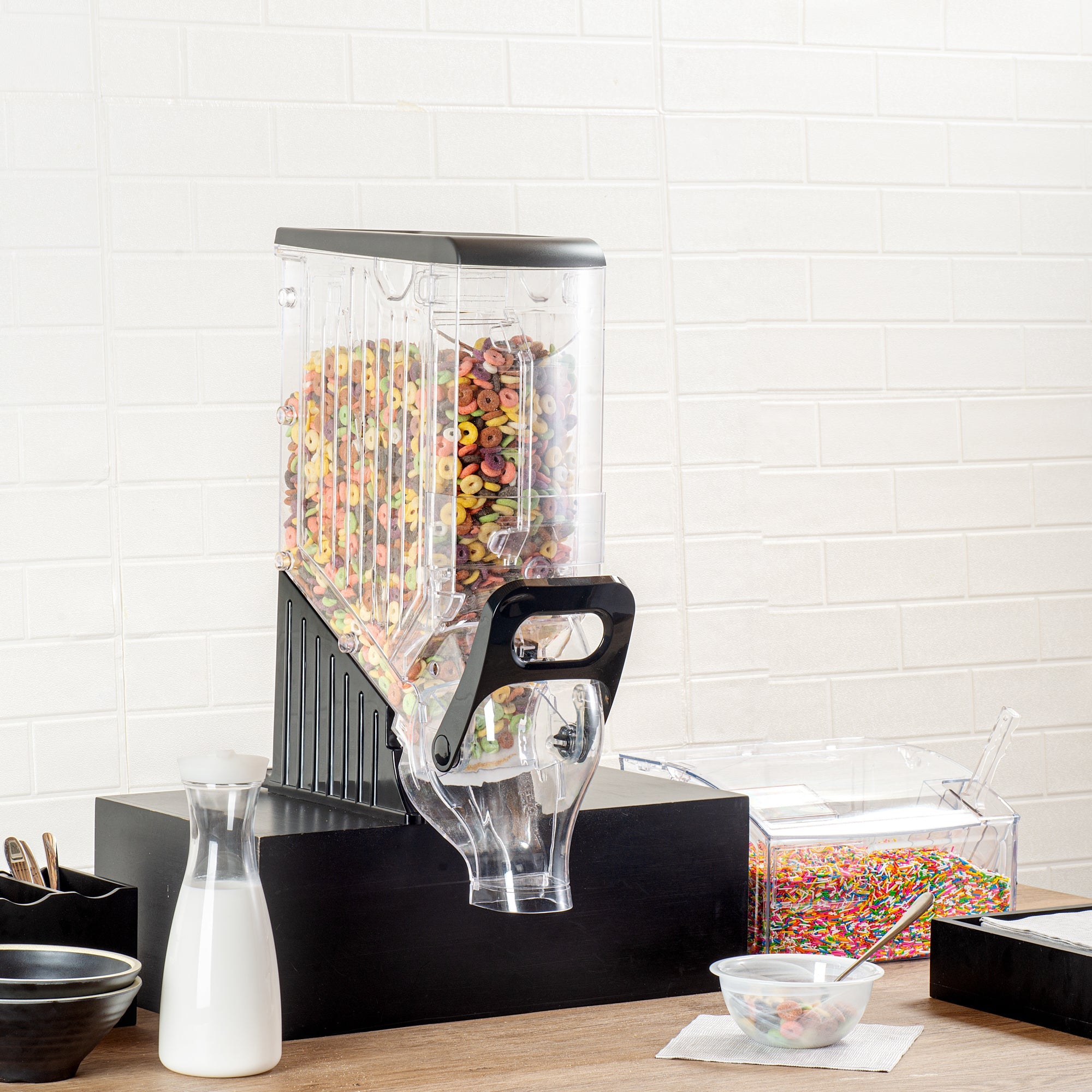 Met Lux 3.5 Gal Black Plastic Cereal Dispenser - with Stand - 22 1/2" x 13" x 6" - 1 count box