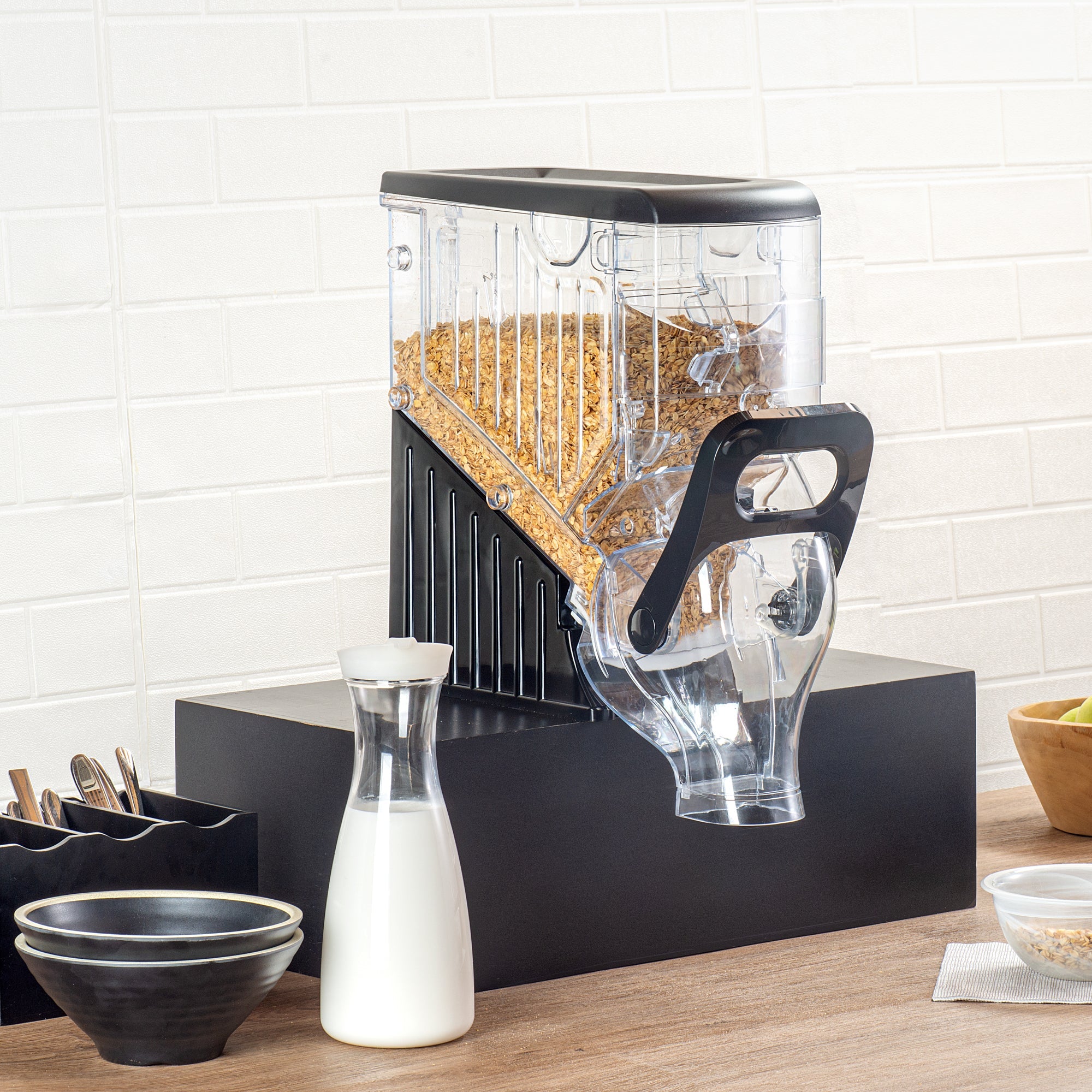 Met Lux 2 Gal Black Plastic Cereal Dispenser - with Stand - 17" x 13" x 6" - 1 count box