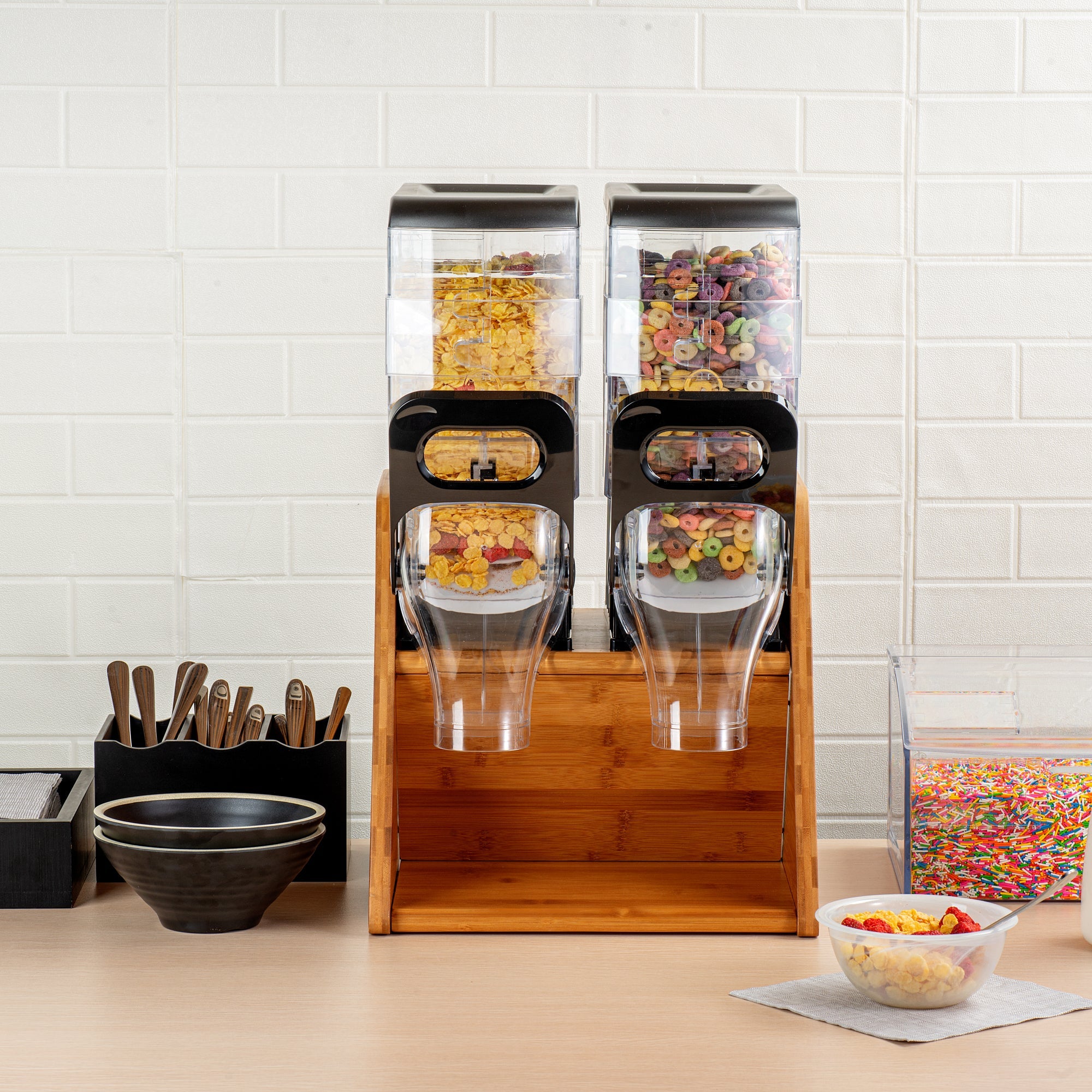 Met Lux Bamboo Cereal Dispenser Stand - Holds 2 Dispensers - 13 3/4" x 15 1/2" x 13" - 1 count box