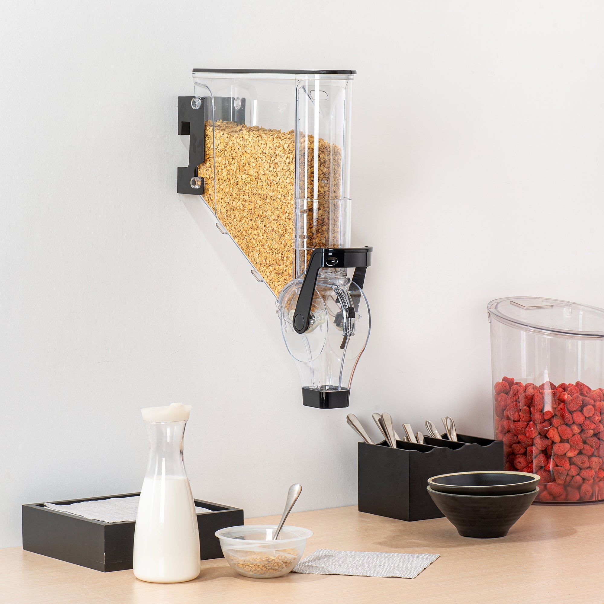 Met Lux 2 Gal Black Plastic Wall Mount Cereal Dispenser - 20 3/4" x 13 3/4" x 4" - 1 count box