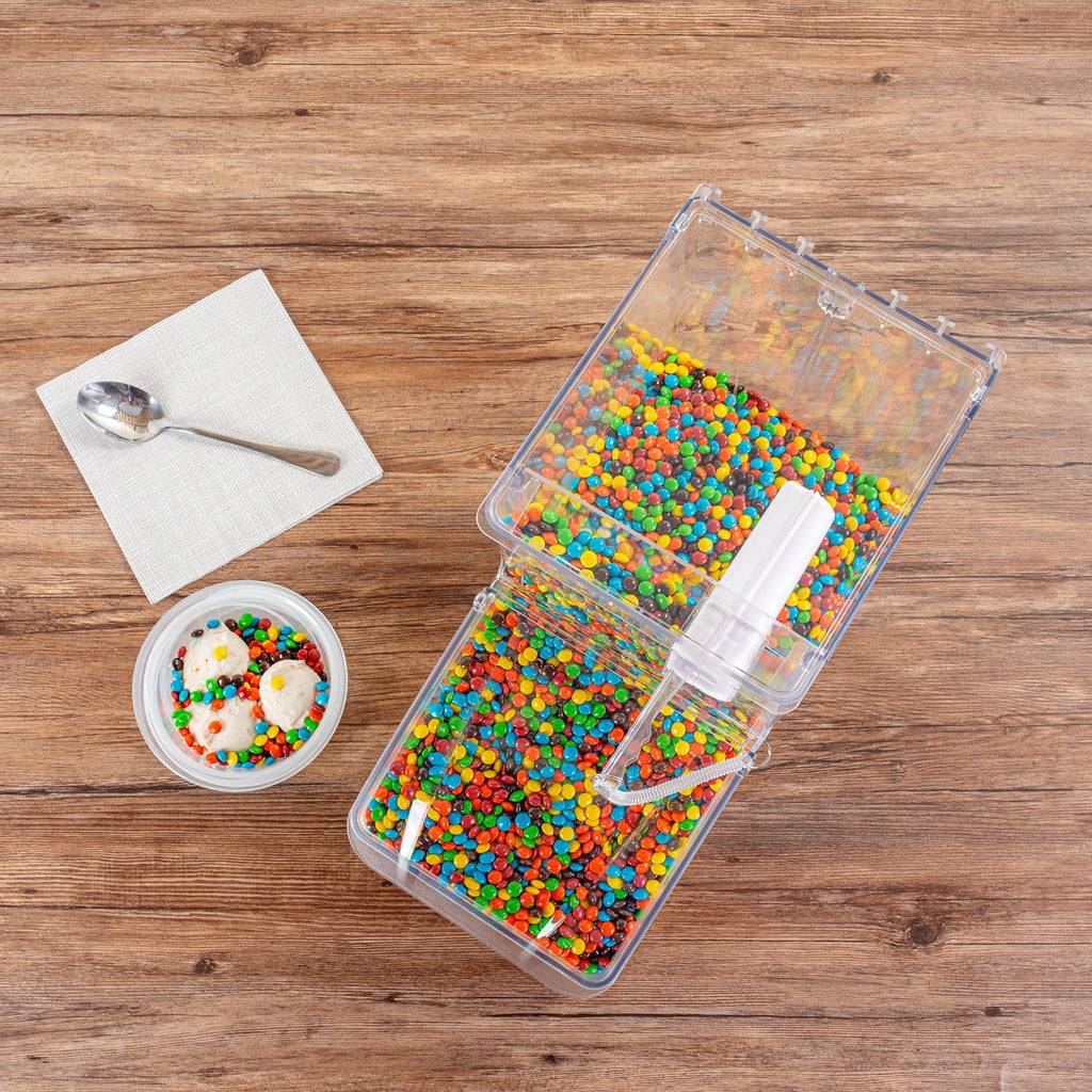 Met Lux 3 Gal Clear Plastic Topping Bin - 50 Cup, with Scoop - 13" x 15 3/4" x 7 3/4" - 1 count box