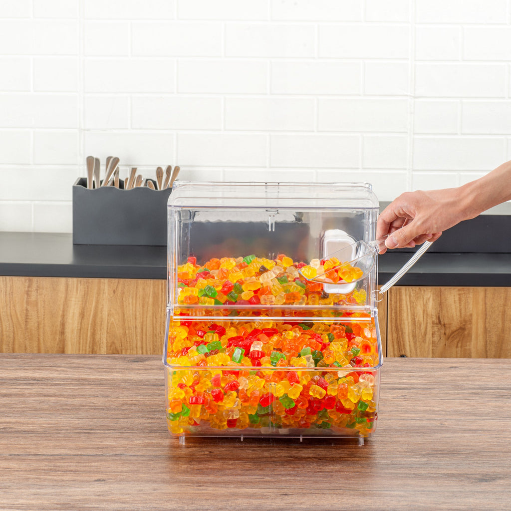Met Lux 5.25 Gal Clear Plastic Topping Bin - 80 Cup, with Scoop - 16" x 11 3/4" x 13" - 1 count box