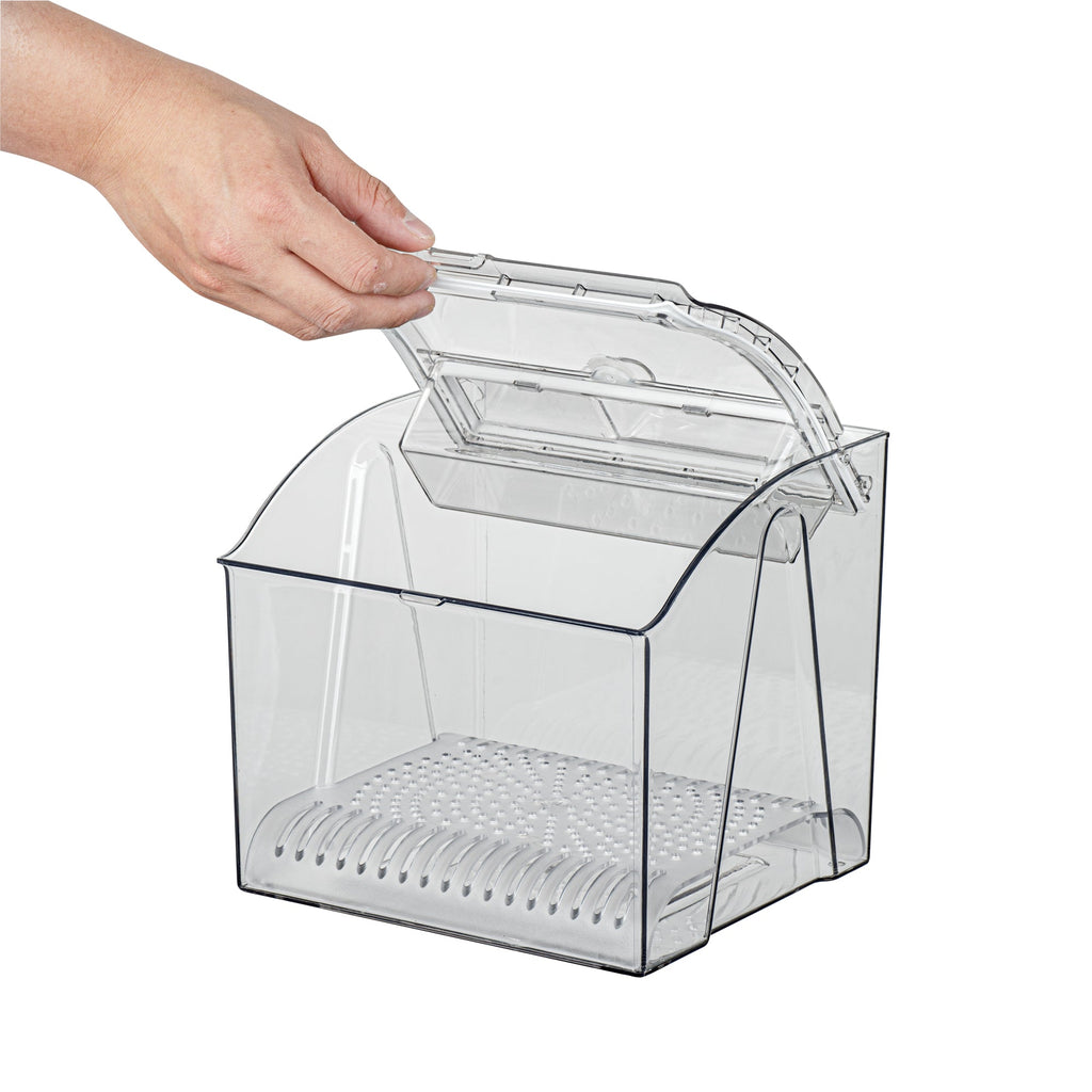 Met Lux 1.5 Gal Clear Plastic Topping Bin - 25 Cup, with Scoop - 7 3/4" x 6 3/4" x 7 3/4" - 1 count box