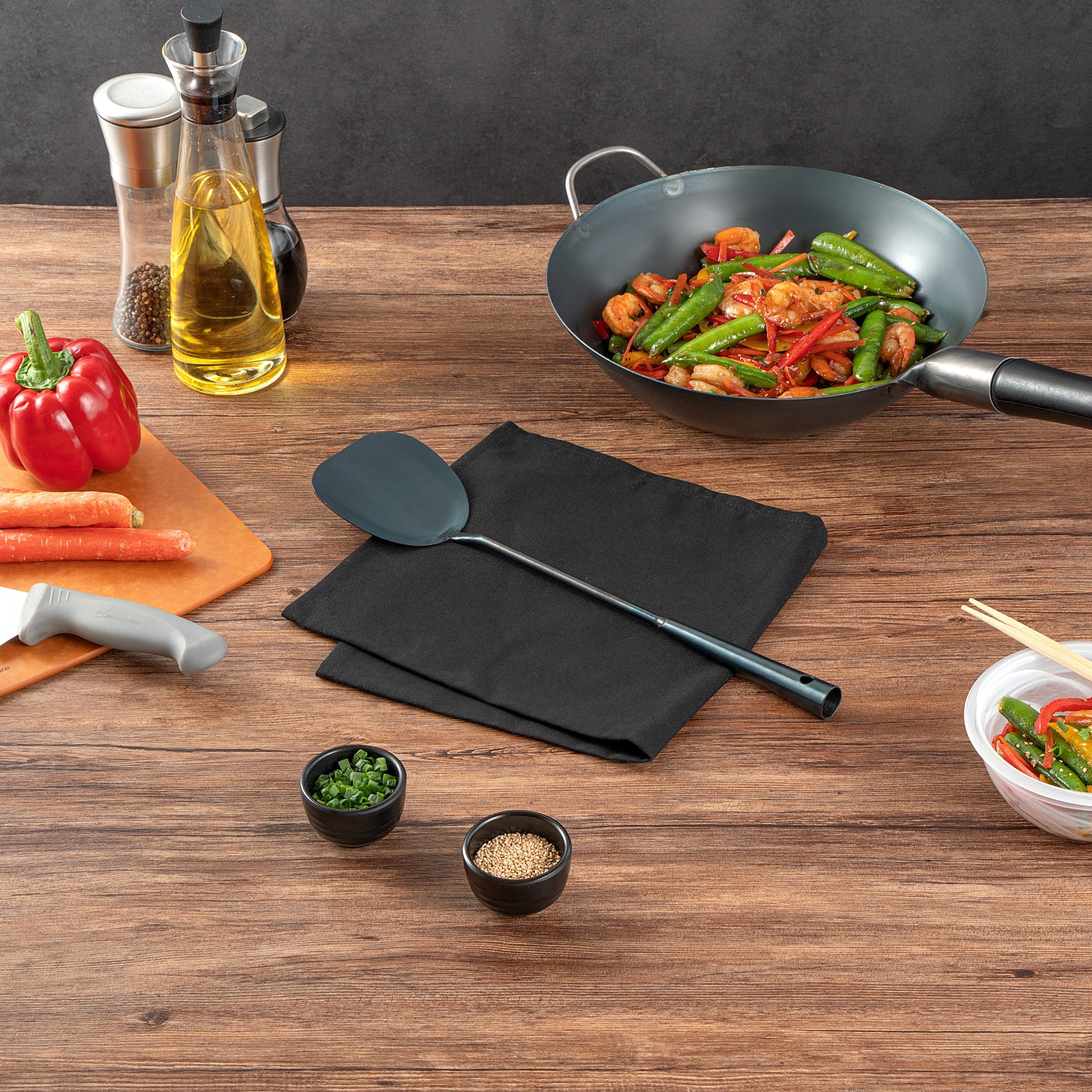 Motomori Blue Carbon Steel Wok Spatula - Pre-seasoned - 15 1/2'' - 1 count box