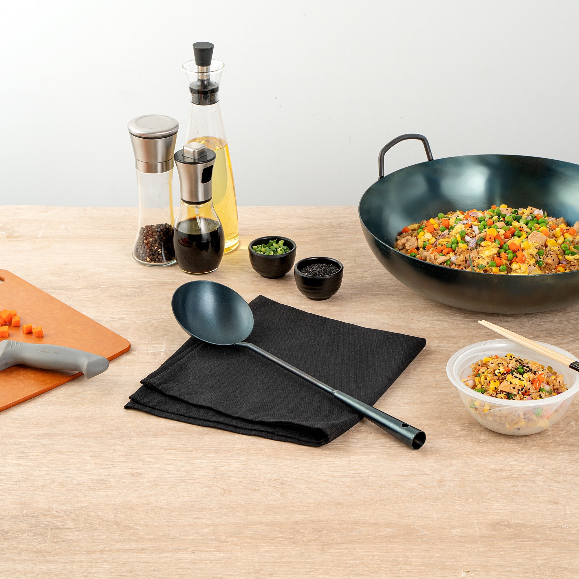Motomori Blue Carbon Steel Wok Ladle - Pre-seasoned - 16" - 10 count box