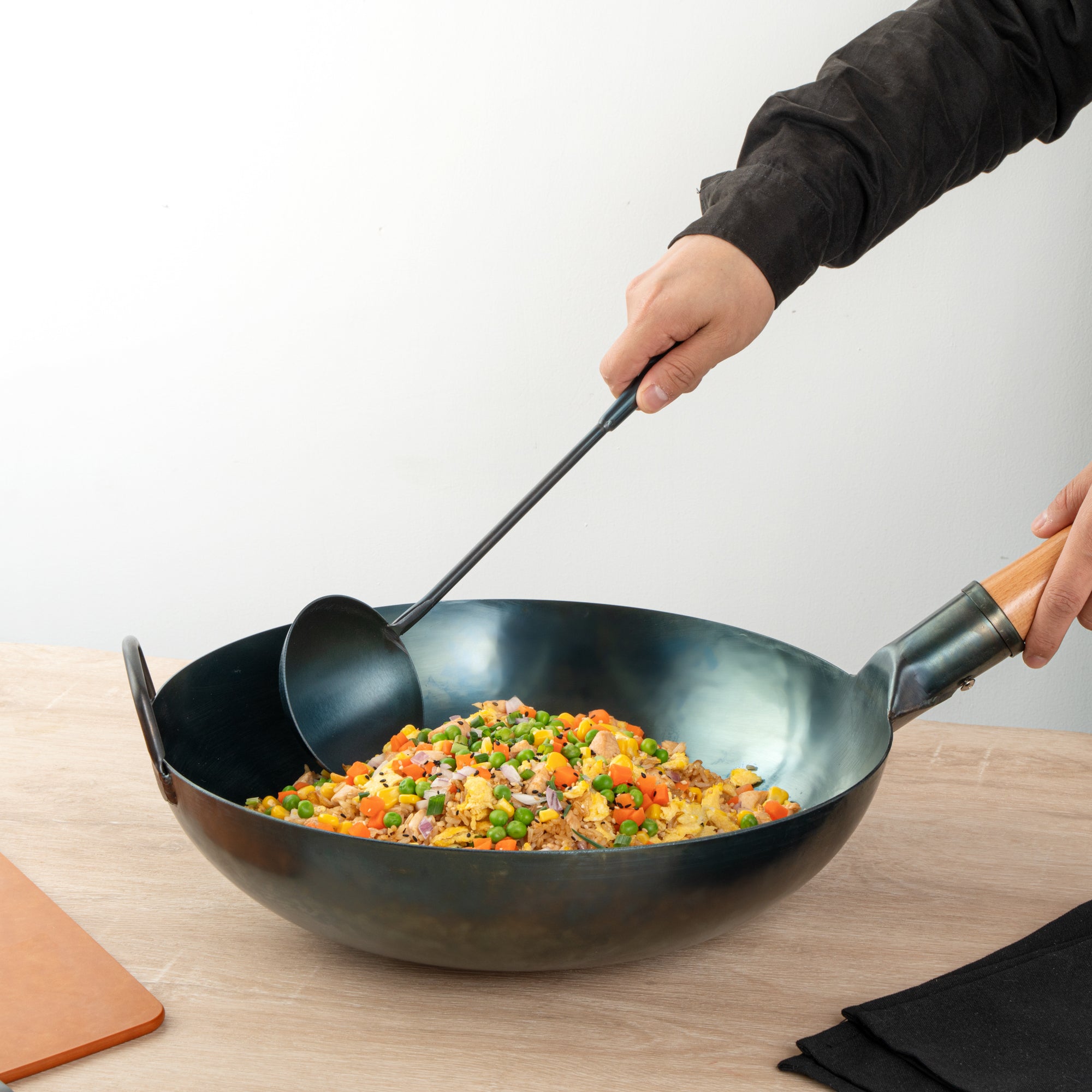 Motomori Blue Carbon Steel Wok Ladle - Pre-seasoned - 16" - 10 count box