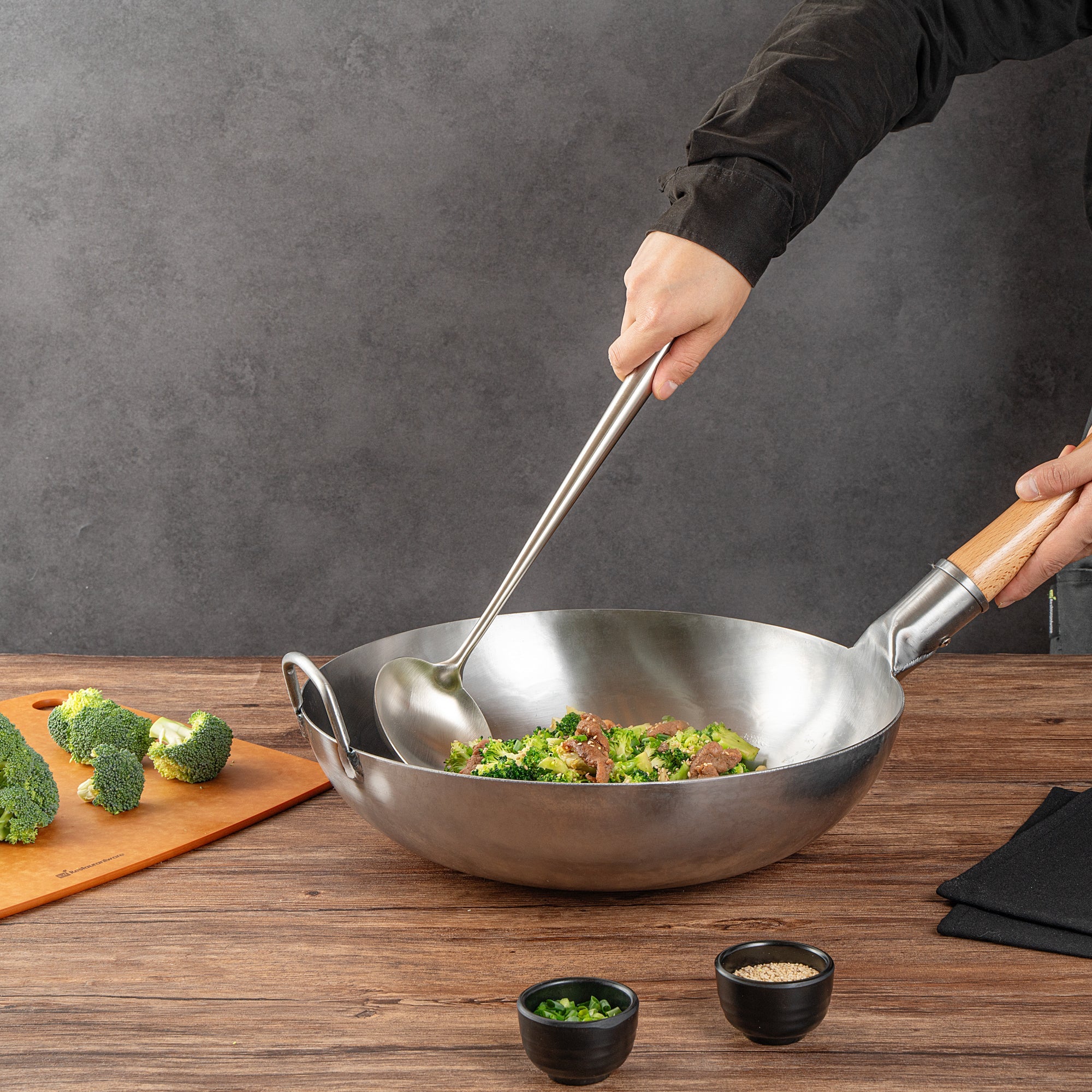Motomori Stainless Steel Wok Ladle - 17'' - 10 count box