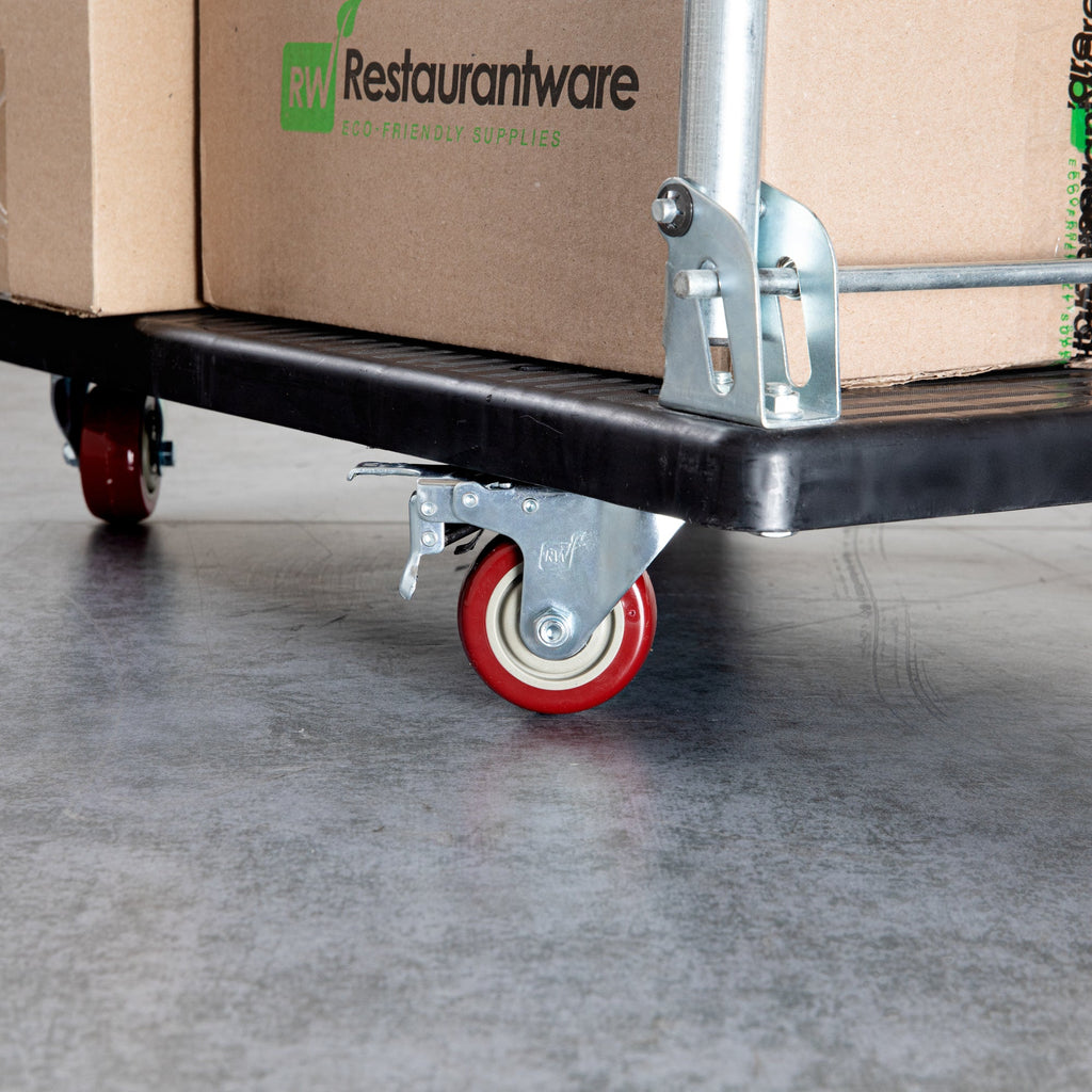 RW Hardware Red Swivel Plate Caster - with Brakes and Mounting Hardware - 3" - 4 count box