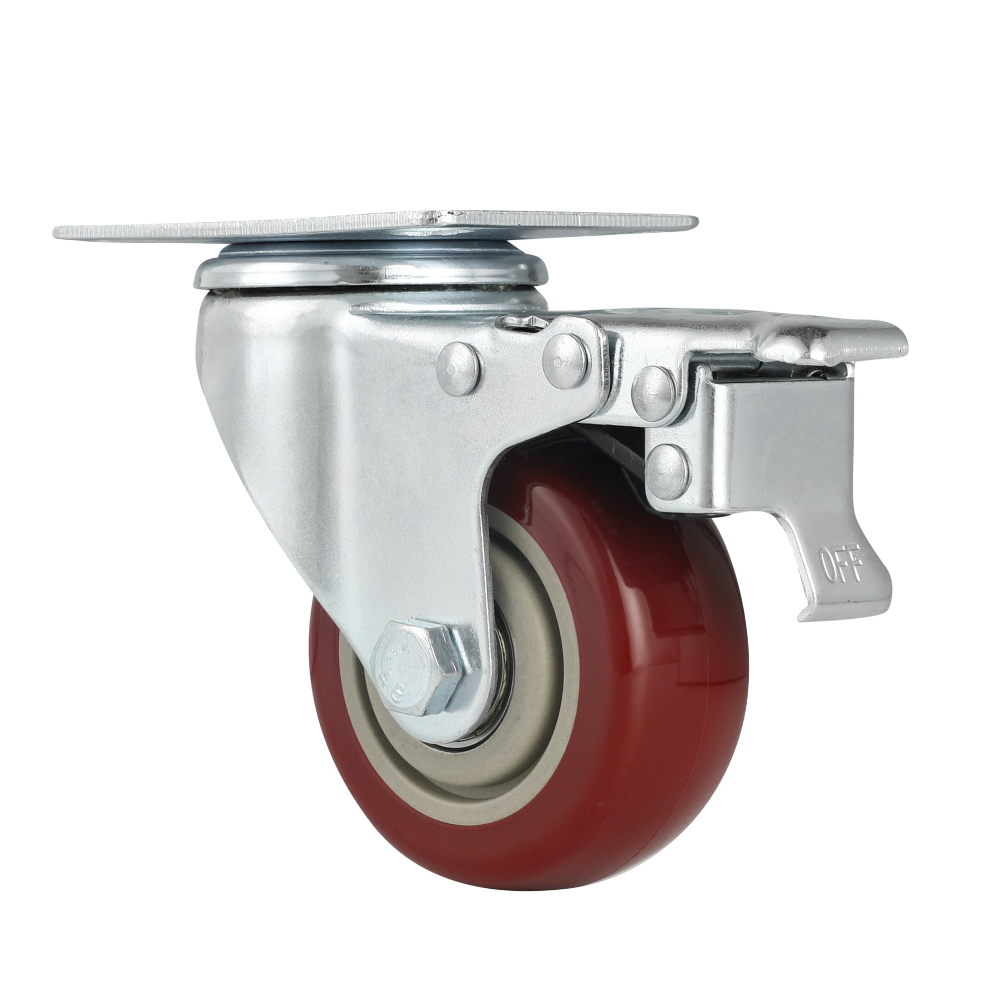 RW Hardware Red Swivel Plate Caster - with Brakes and Mounting Hardware - 3" - 4 count box