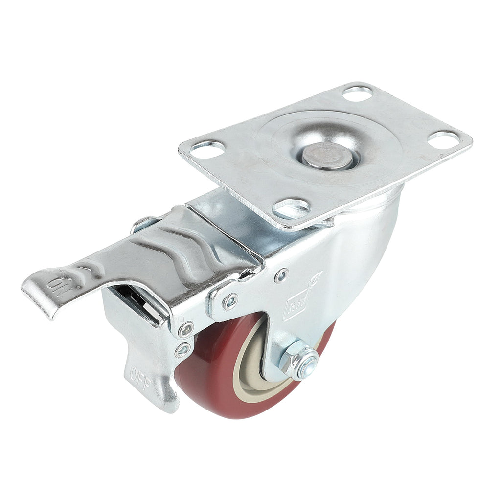 RW Hardware Red Swivel Plate Caster - with Brakes and Mounting Hardware - 3" - 4 count box