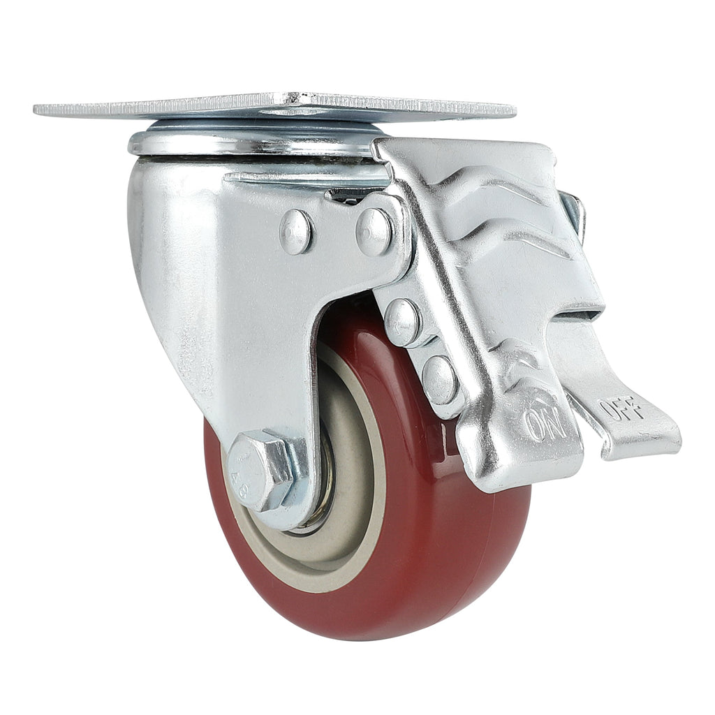 RW Hardware Red Swivel Plate Caster - with Brakes and Mounting Hardware - 3" - 4 count box