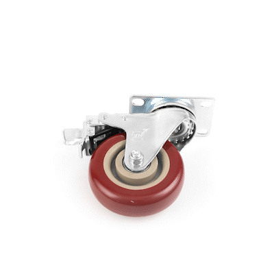 RW Hardware Red Swivel Plate Caster - with Brakes and Mounting Hardware - 4" - 4 count box