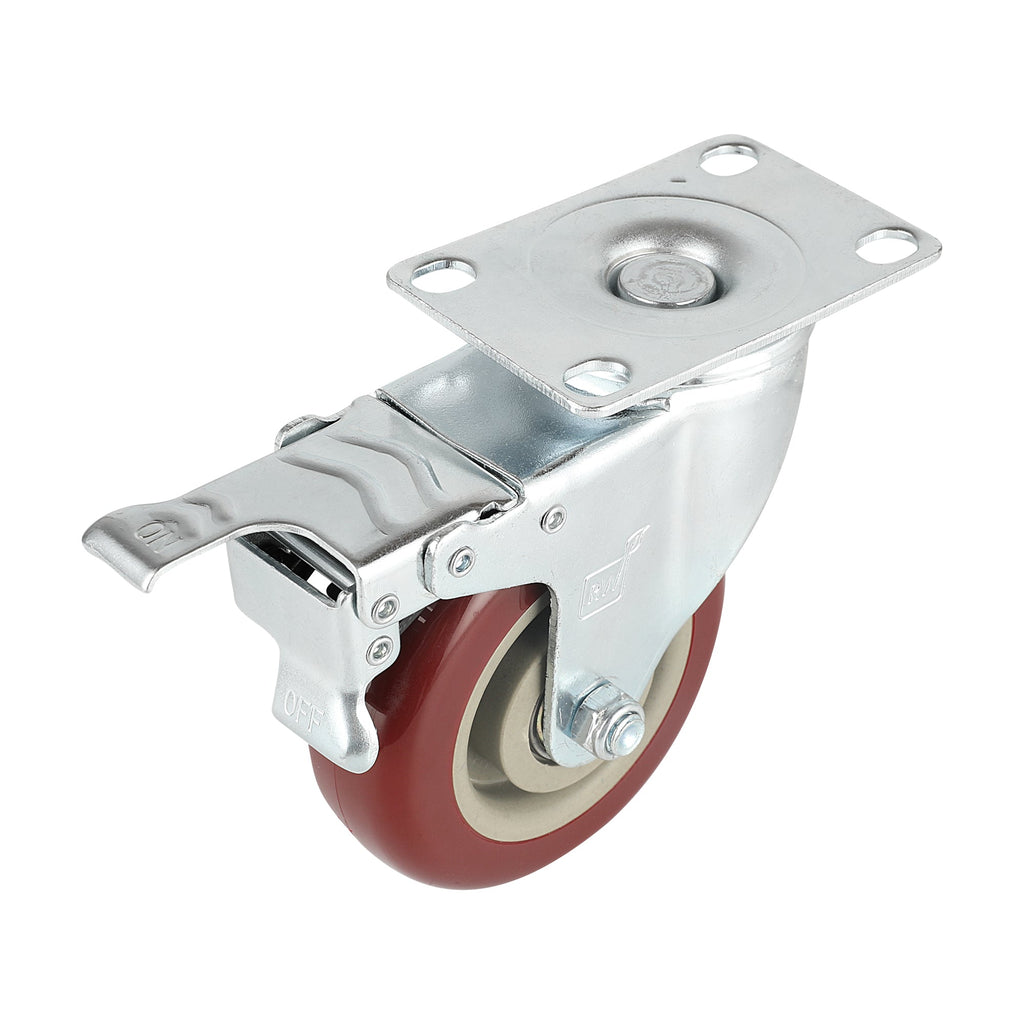 RW Hardware Red Swivel Plate Caster - with Brakes and Mounting Hardware - 4" - 4 count box
