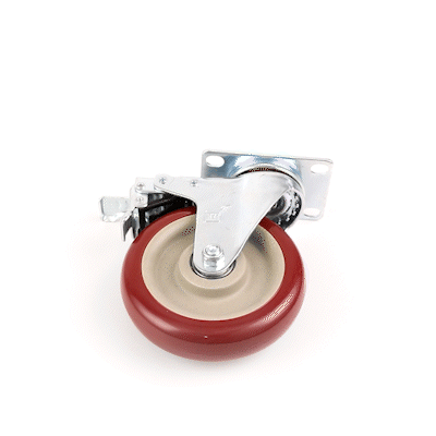 RW Hardware Red Swivel Plate Caster - with Brakes and Mounting Hardware - 5" - 4 count box