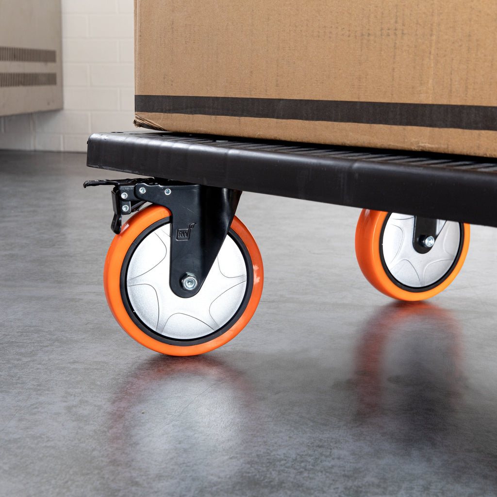 RW Hardware Orange Swivel Plate Caster - with Brakes and Mounting Hardware, Heavy Duty - 6" - 4 count box
